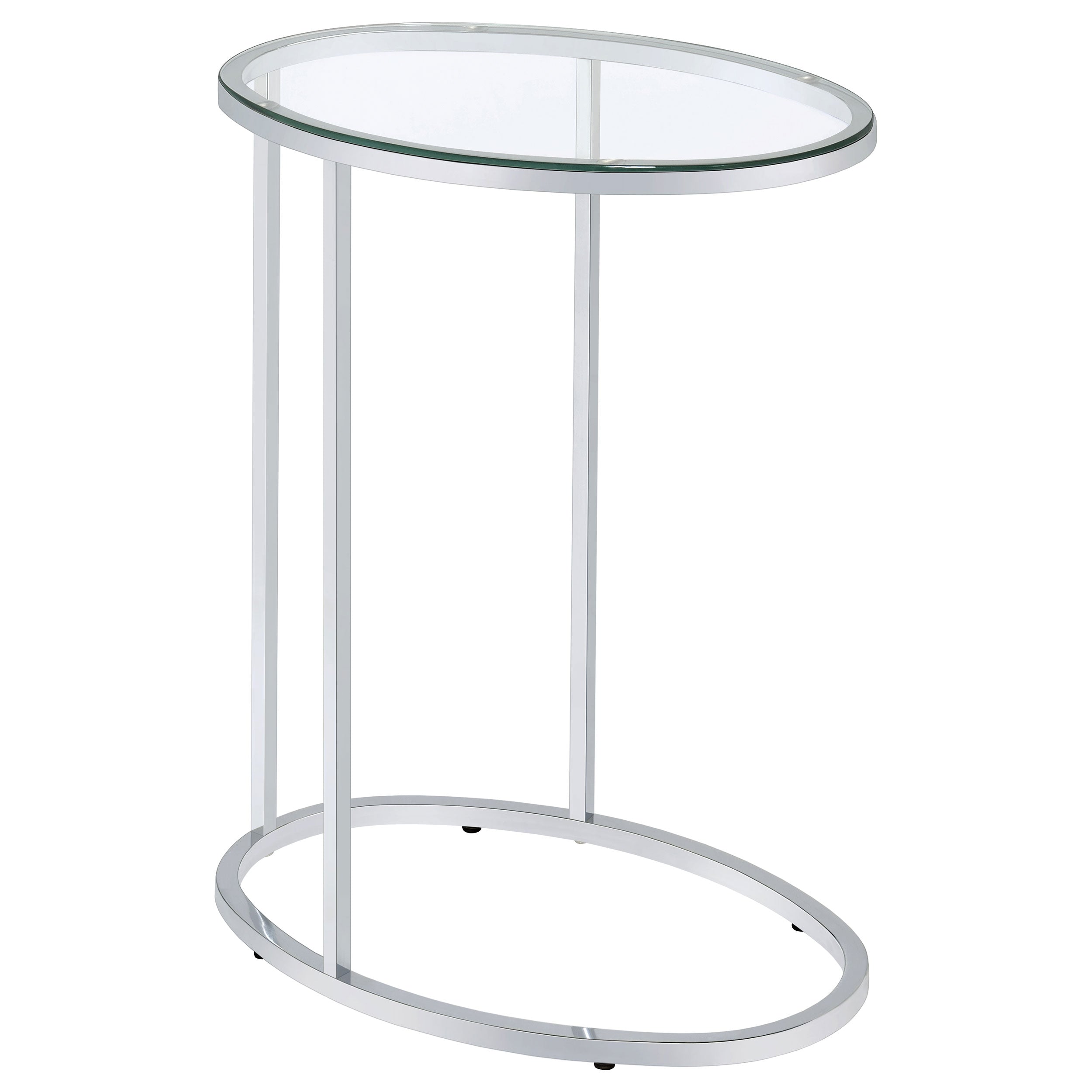 Kyle Oval Glass Top C-Shaped Sofa Side Table Chrome — view 1