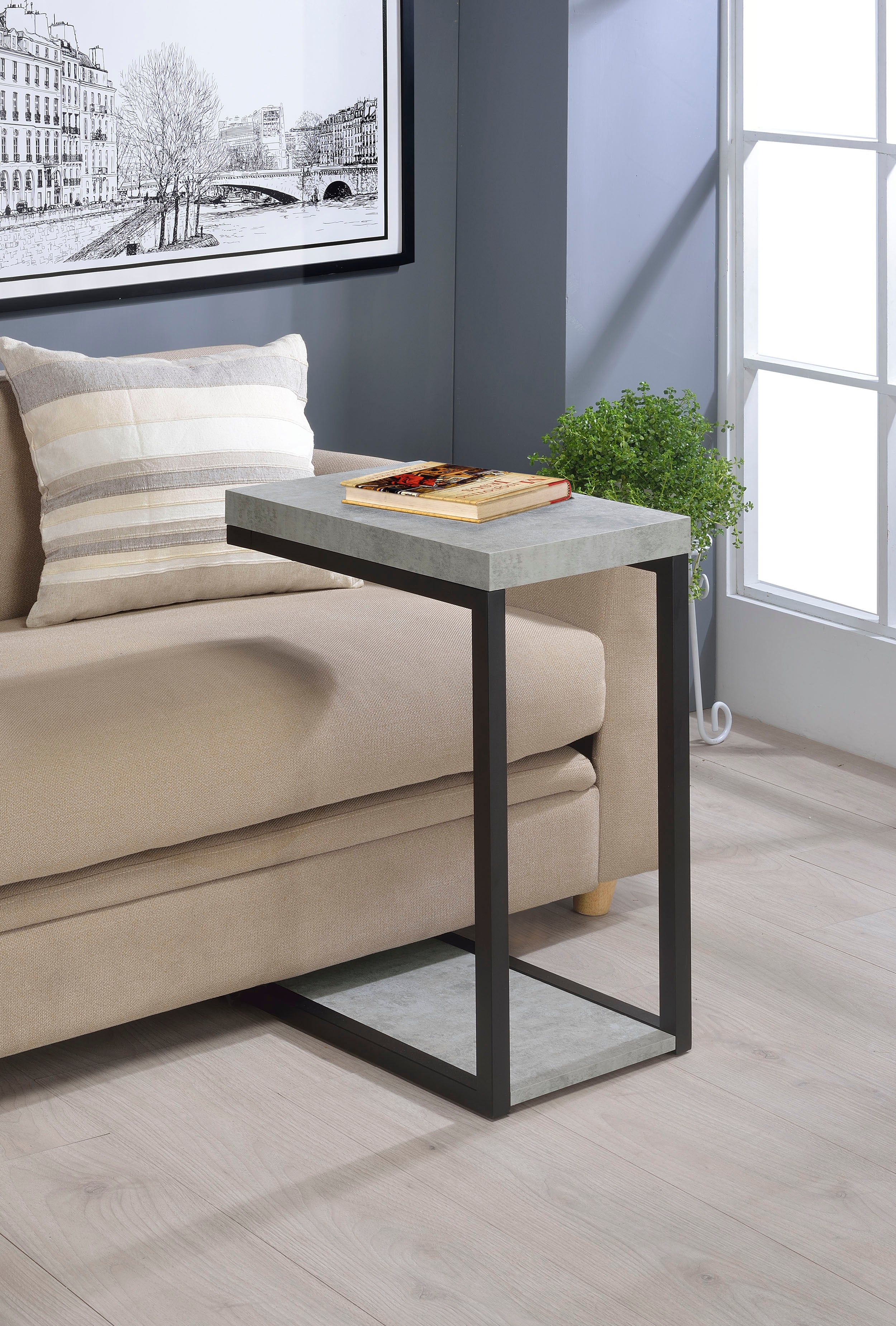 Beck Engineered Wood C-Shape Sofa Side Table Cement — view 2