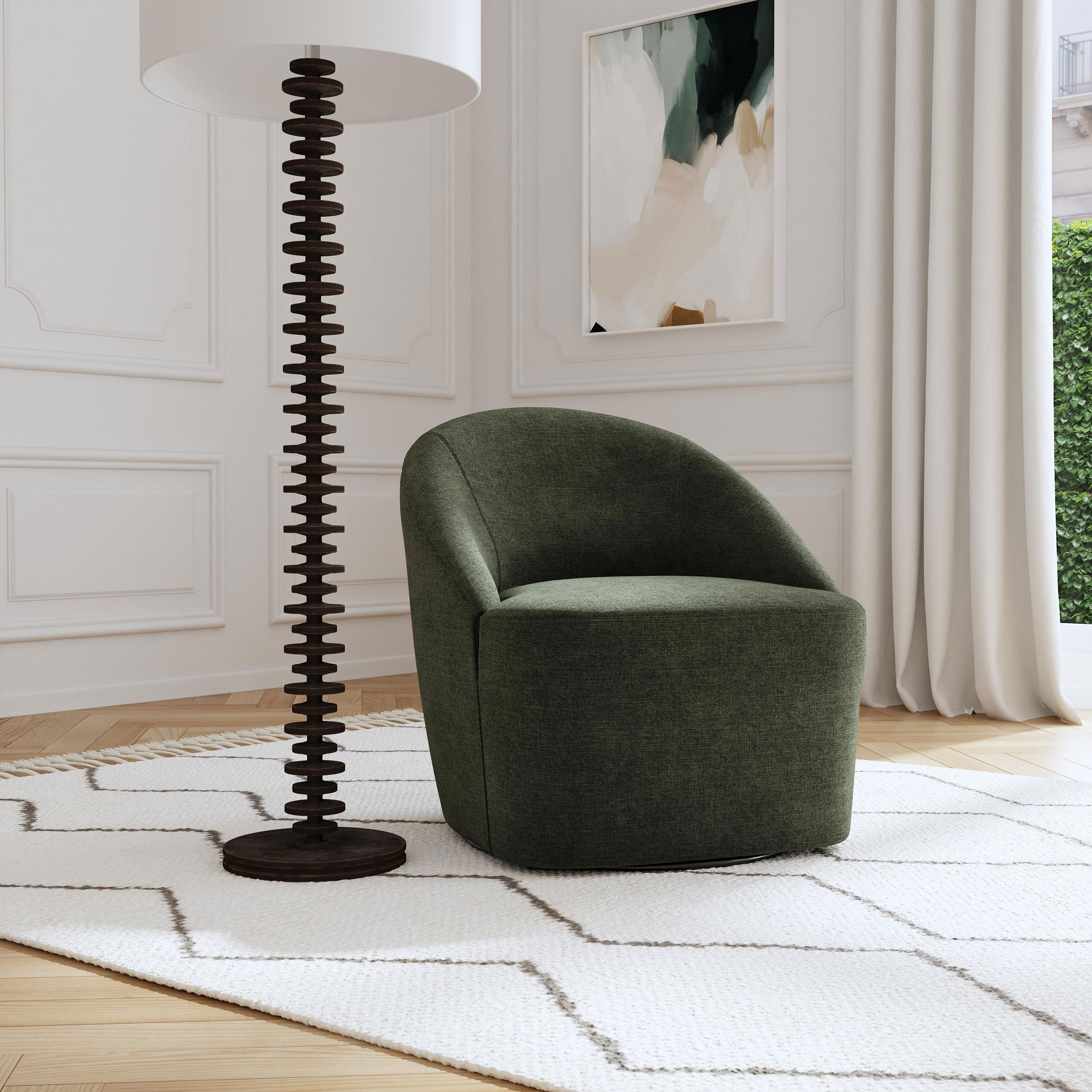 Leon Upholstered Barrel Accent Swivel Chair Hunter Green — view 2