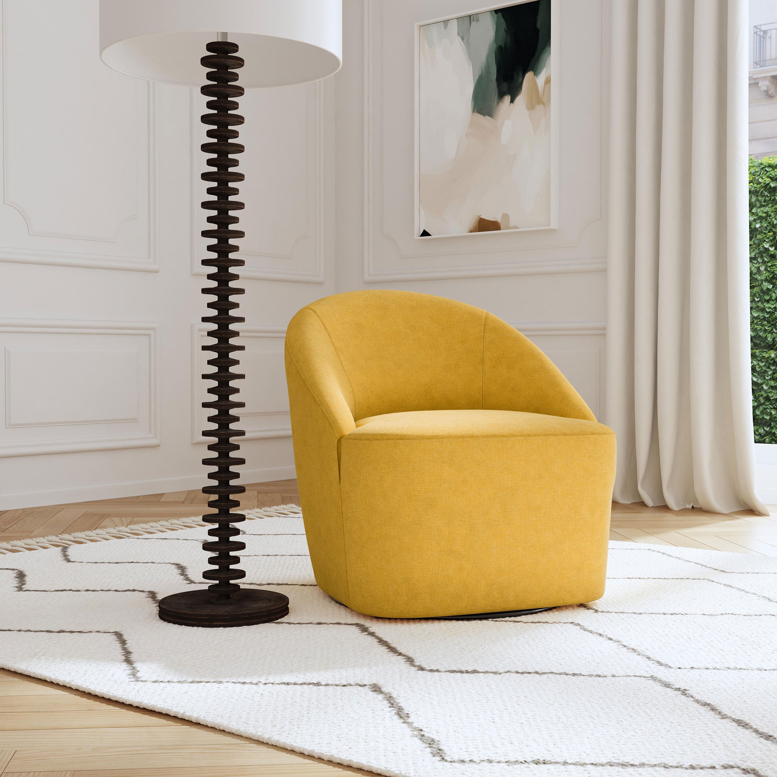 Leon Upholstered Barrel Accent Swivel Chair Mustard Yellow — view 2