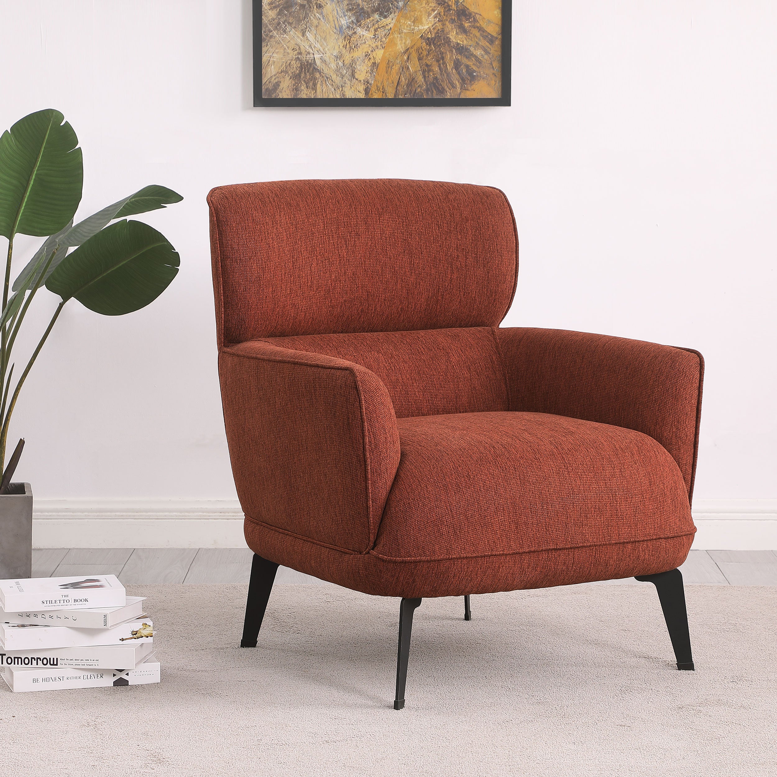 Andrea Upholstered Crescent Arm Accent Chair Orange — view 2