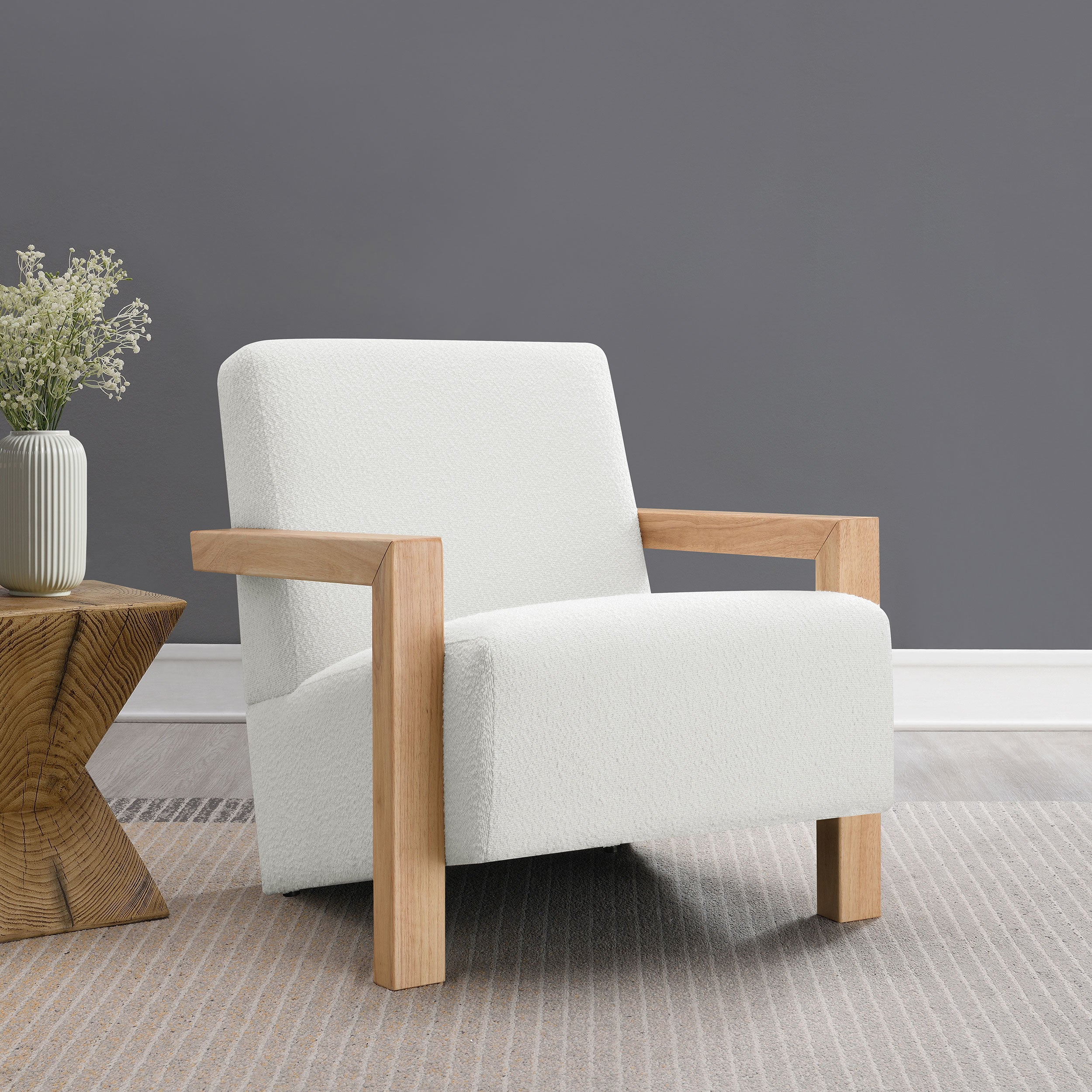 Fitzroy Boucle Upholstered Accent Arm Chair Ivory — view 2