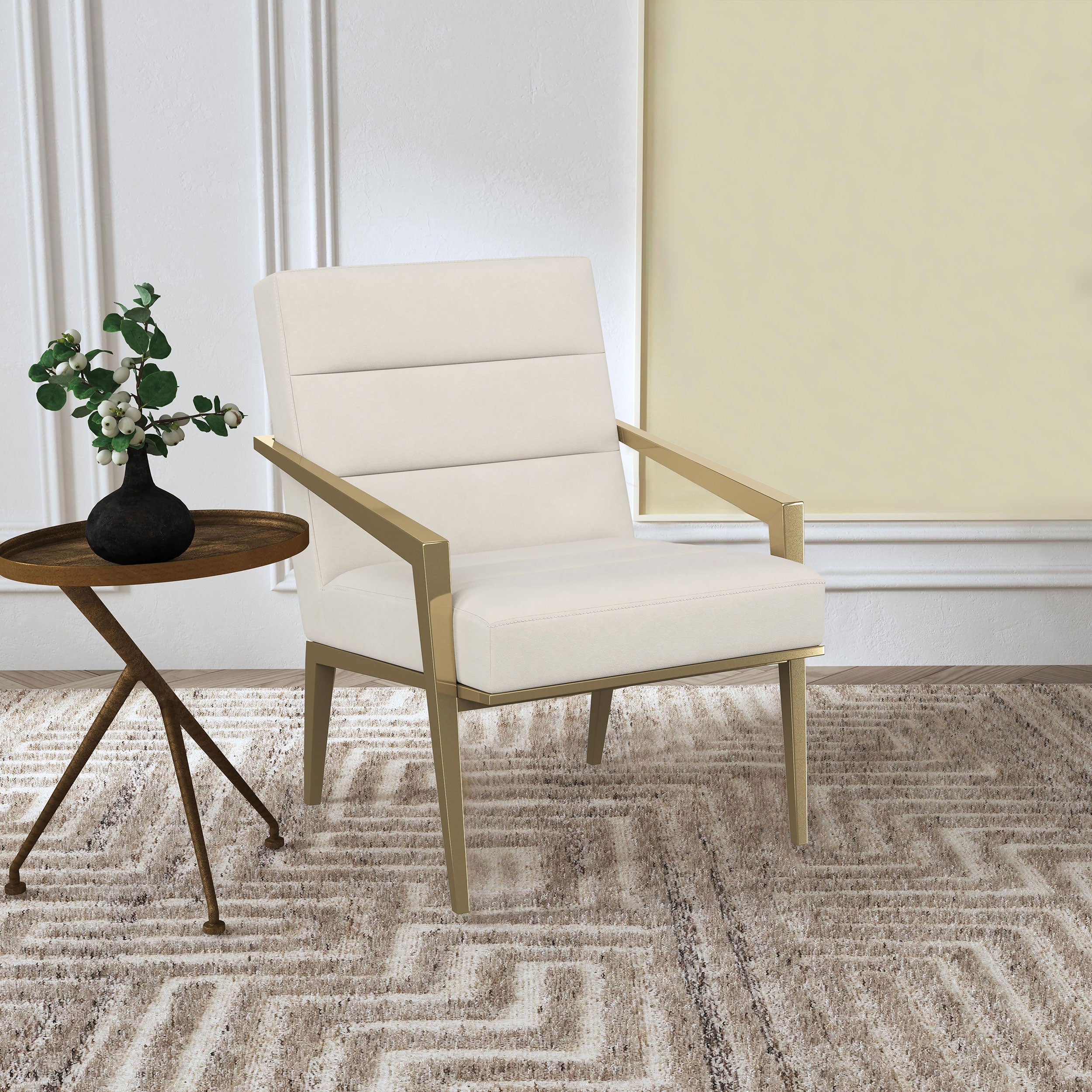 Kirra Upholstered Metal Arm Accent Chair Cream — view 2