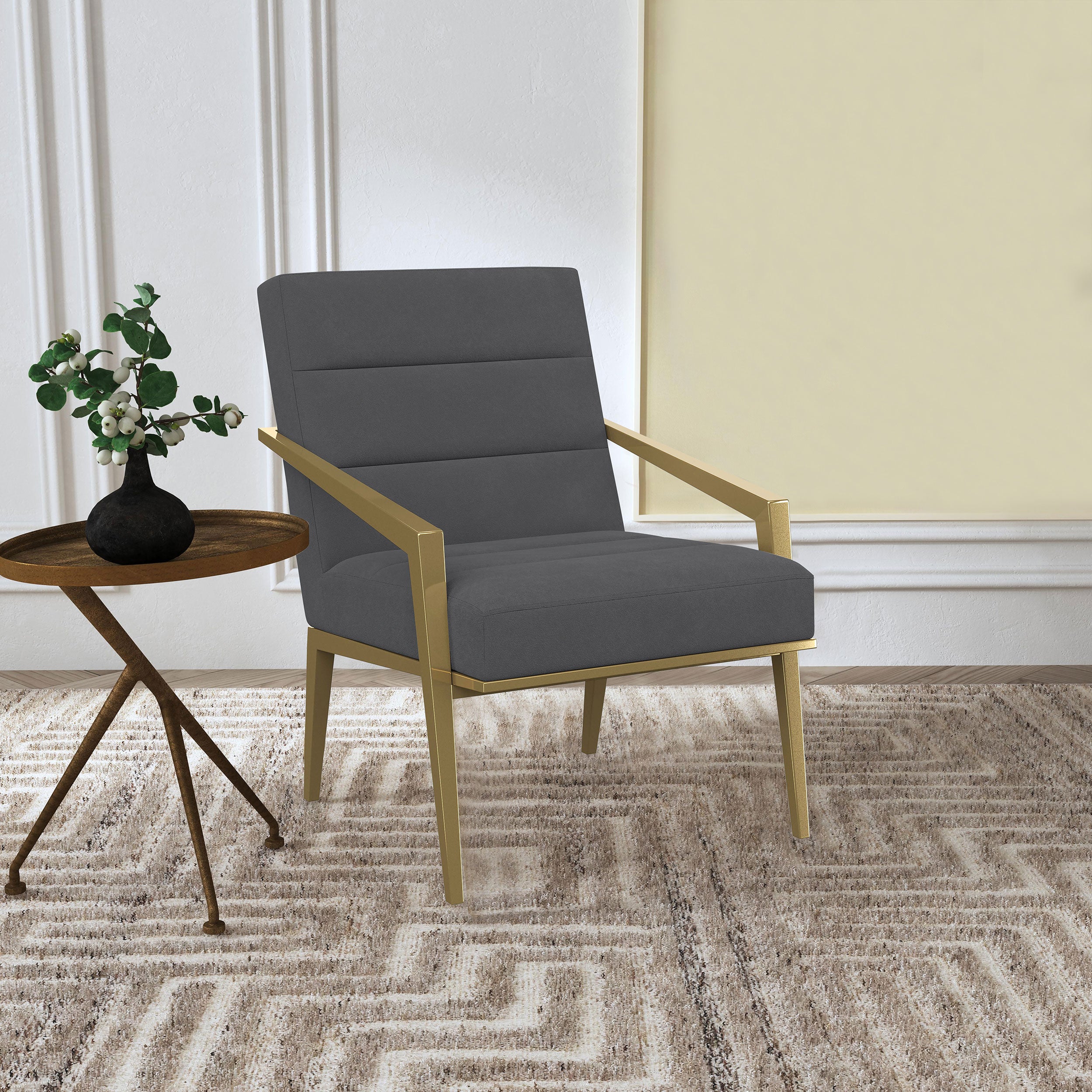 Kirra Upholstered Metal Arm Accent Chair Dark Grey — view 2