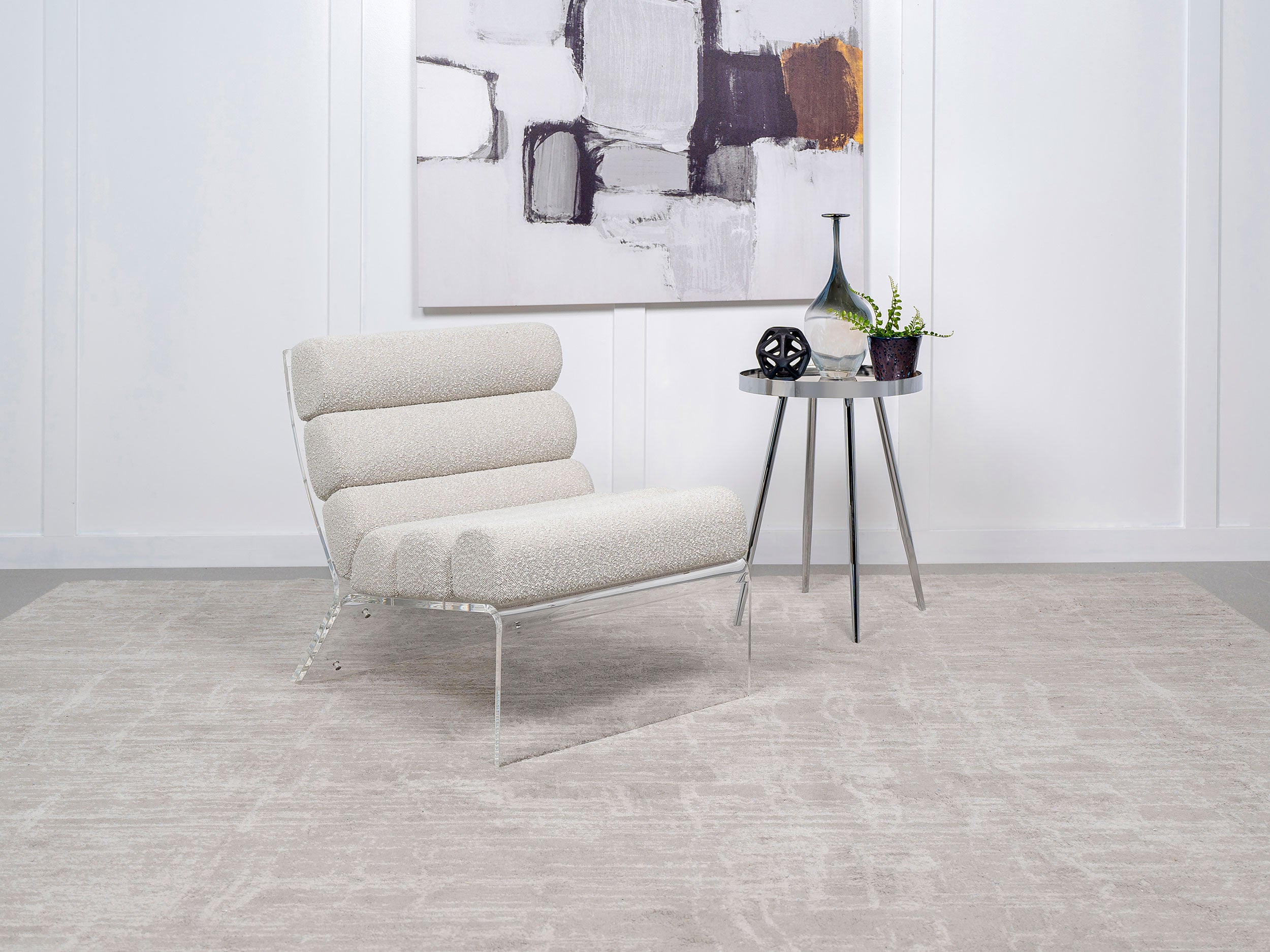 Serreta Boucle Upholstered Armless Acrylic Chair Ivory — view 2