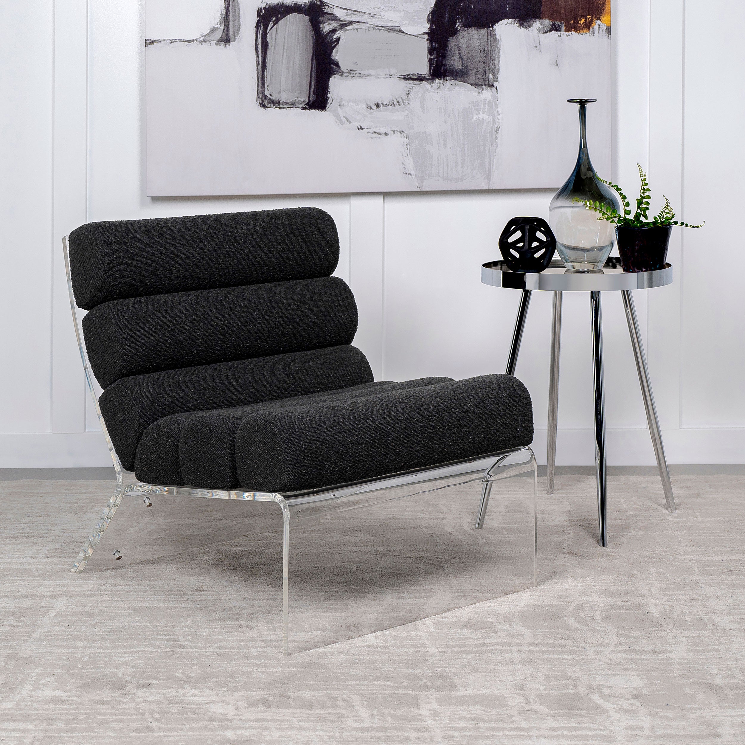 Serreta Boucle Upholstered Armless Acrylic Chair Black — view 2