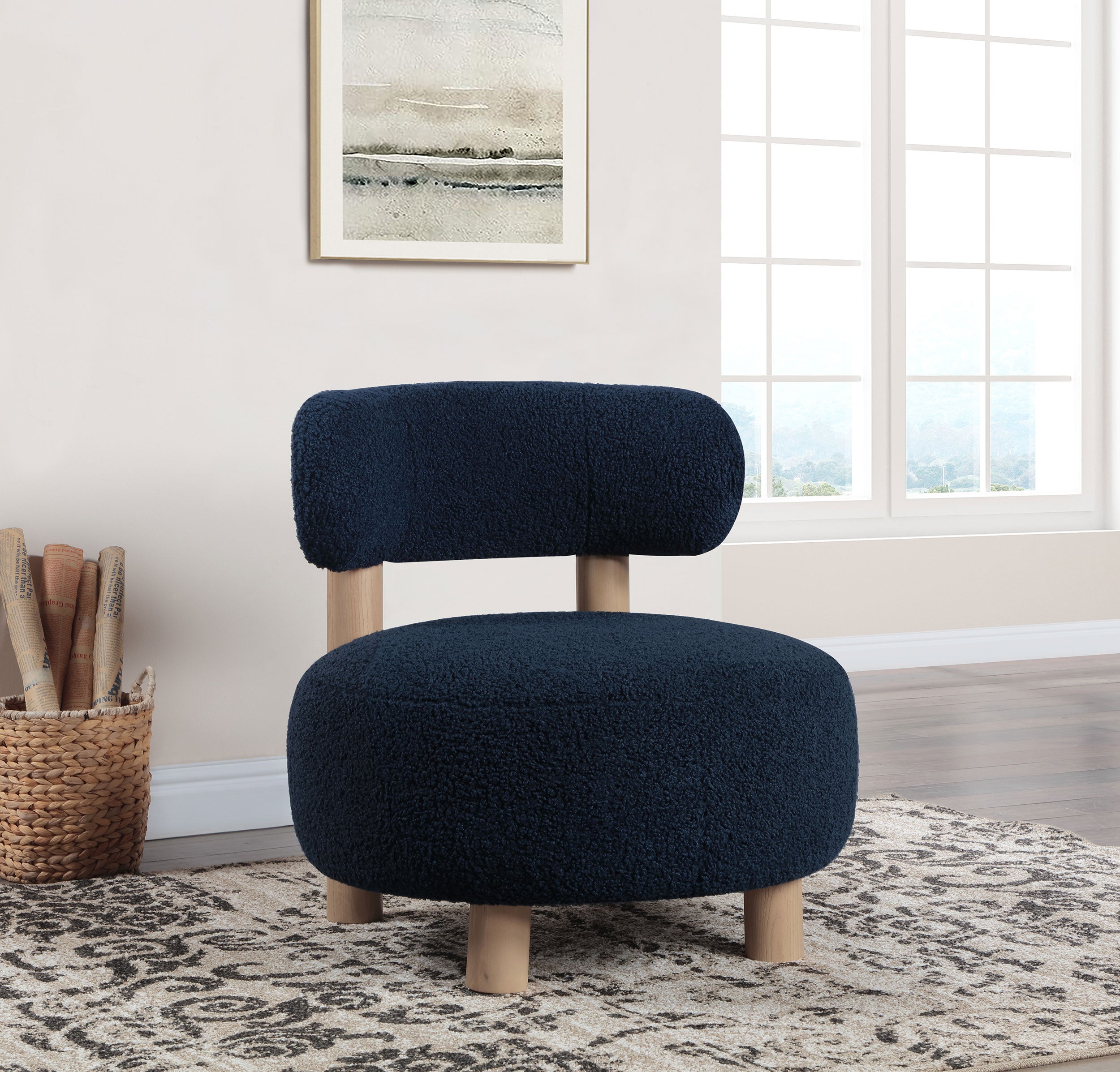Zonie Boucle Upholstered Barrel Back Accent Chair Blue — view 2