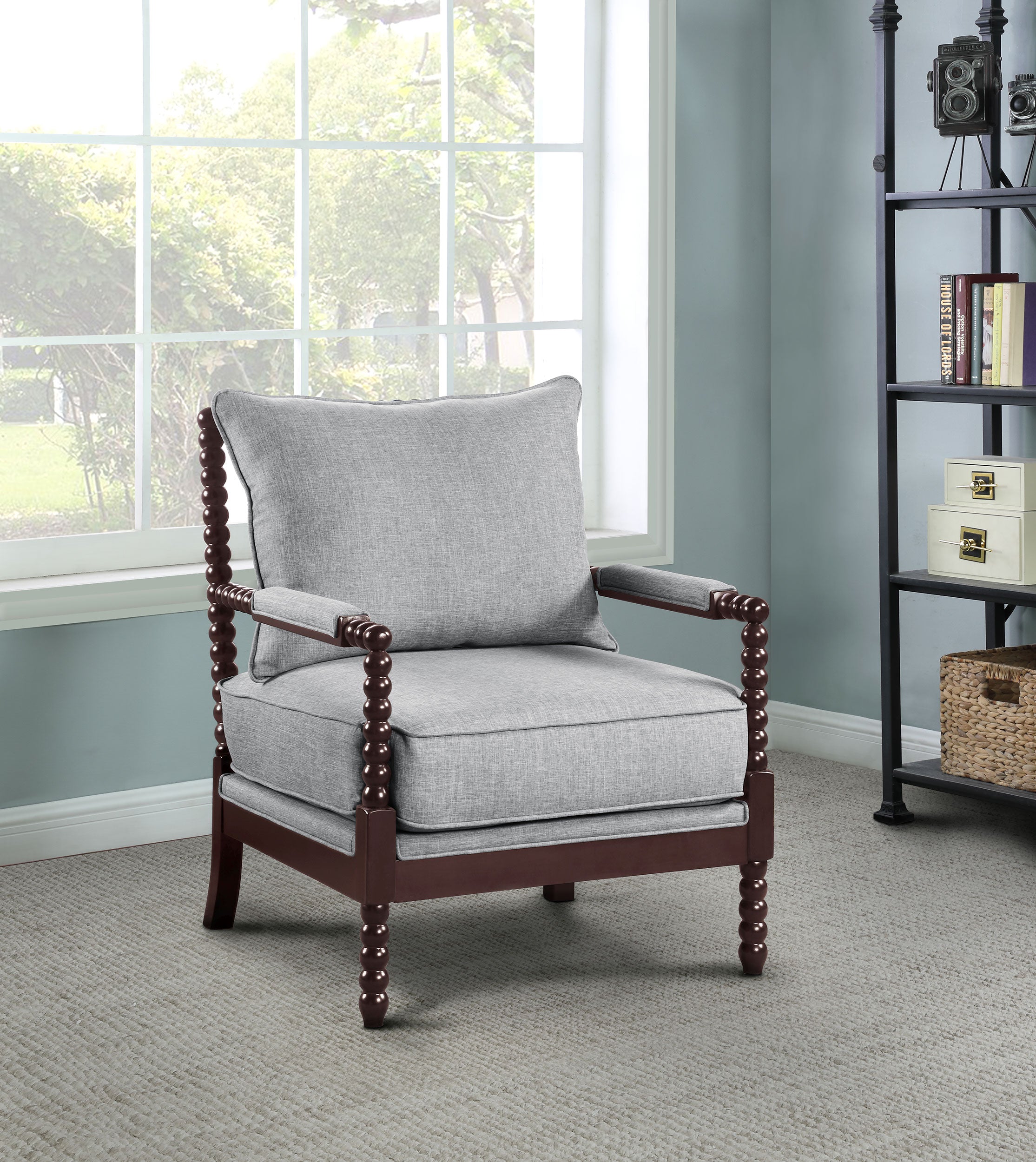 Blanchett Upholstered Bobbin Accent Chair Grey and Cappuccino — view 2