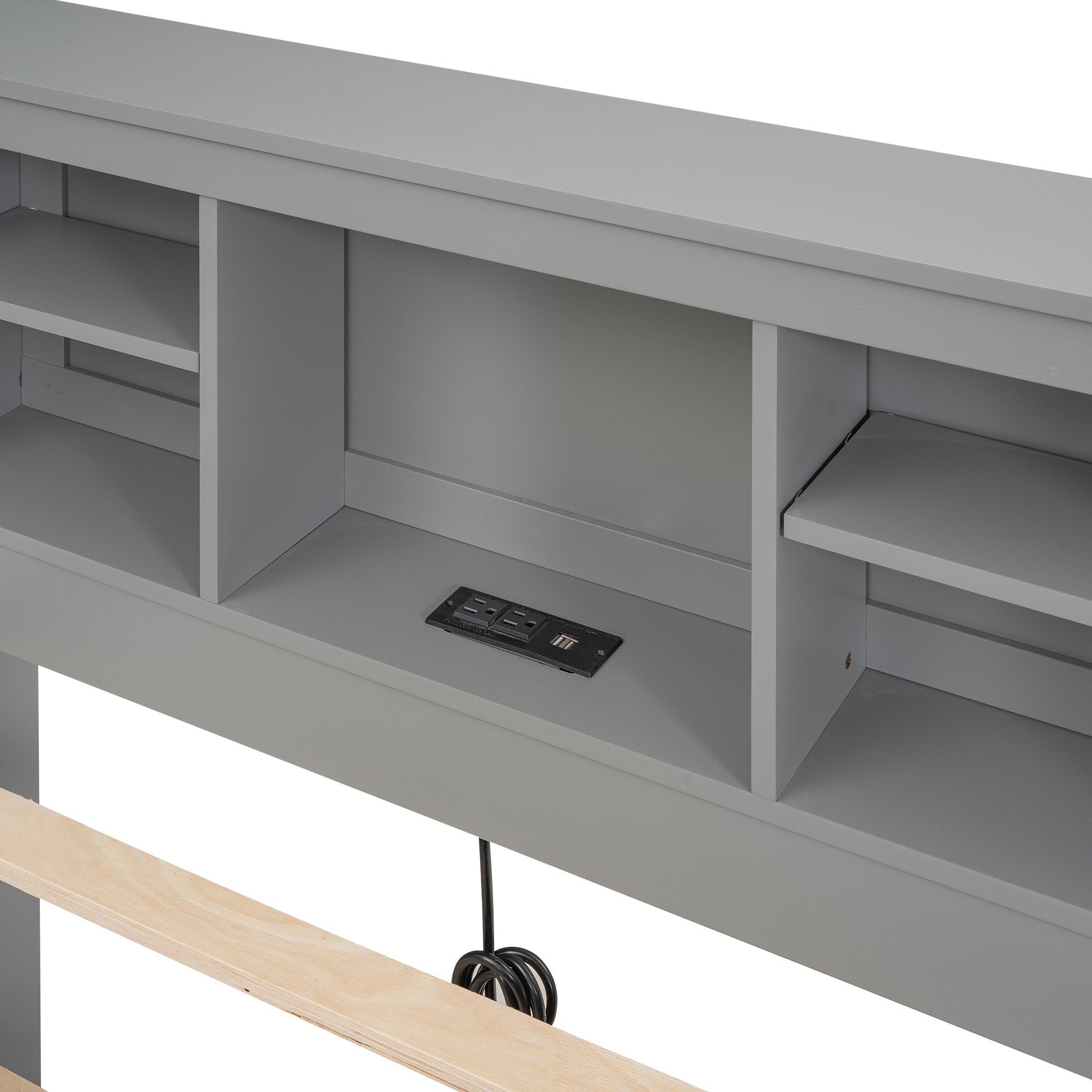 Twin Size Platform Bed with Storage Headboard, USB, Twin Size Trundle and 3 Drawers, Gray - Atlantic Fine Furniture Melbourne FL