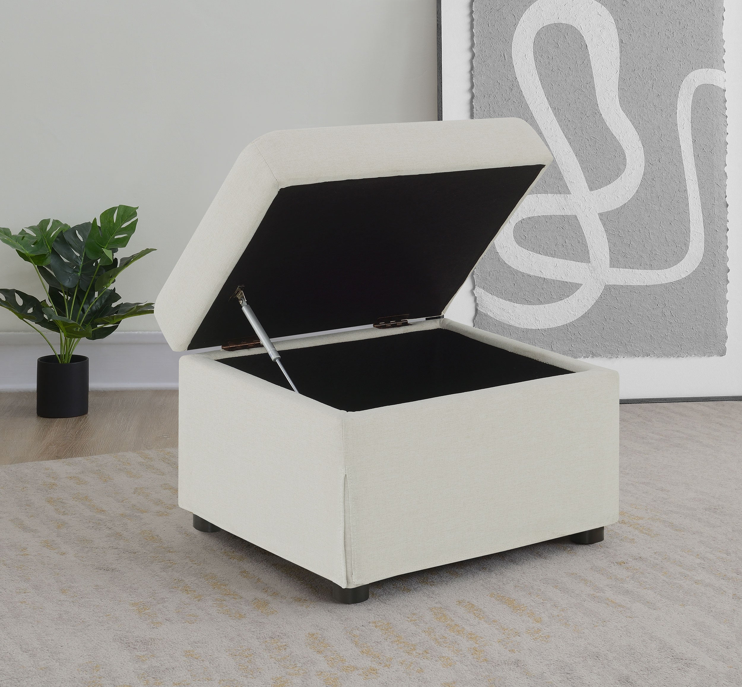 Winter Upholstered Hydraulic Lift Top Storage Ottoman Beige — view 3