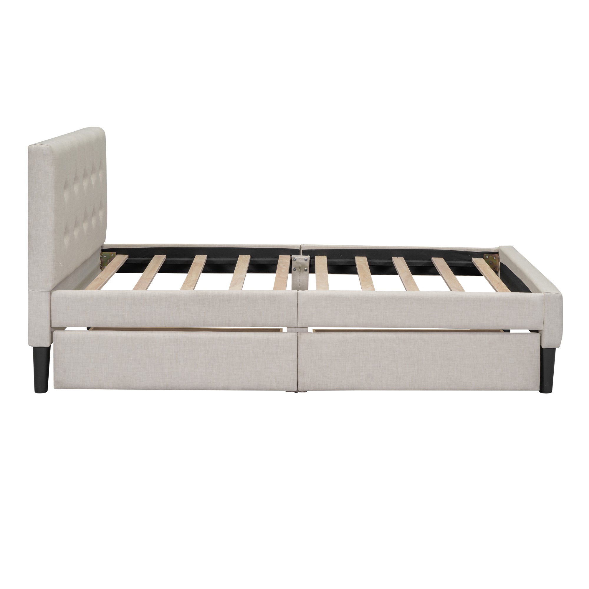 Twin Size Upholstered Platform Bed with 2 Drawers, Beige - Atlantic Fine Furniture Melbourne FL
