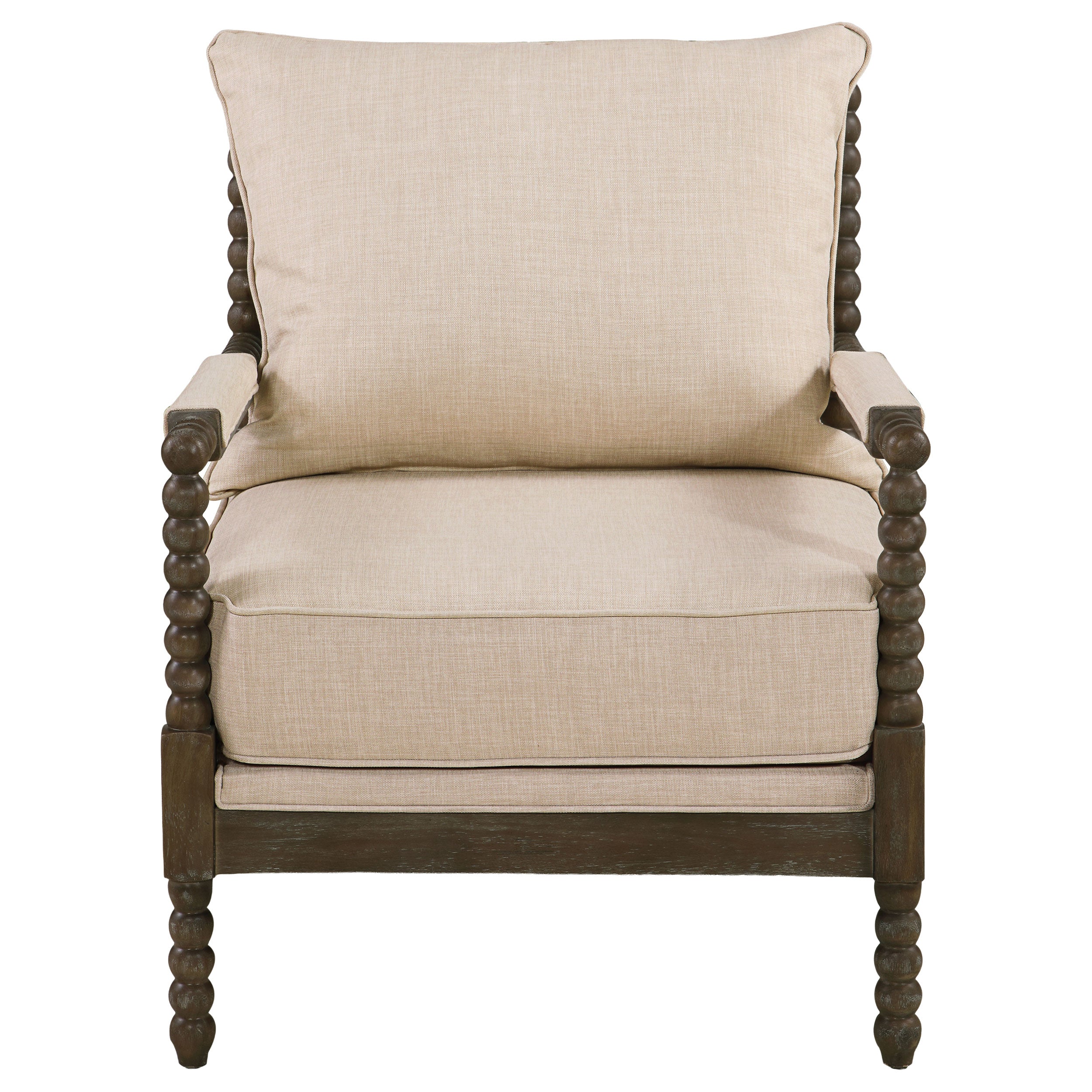 Blanchett Upholstered Bobbin Accent Chair Beige and Distressed Brown — view 3