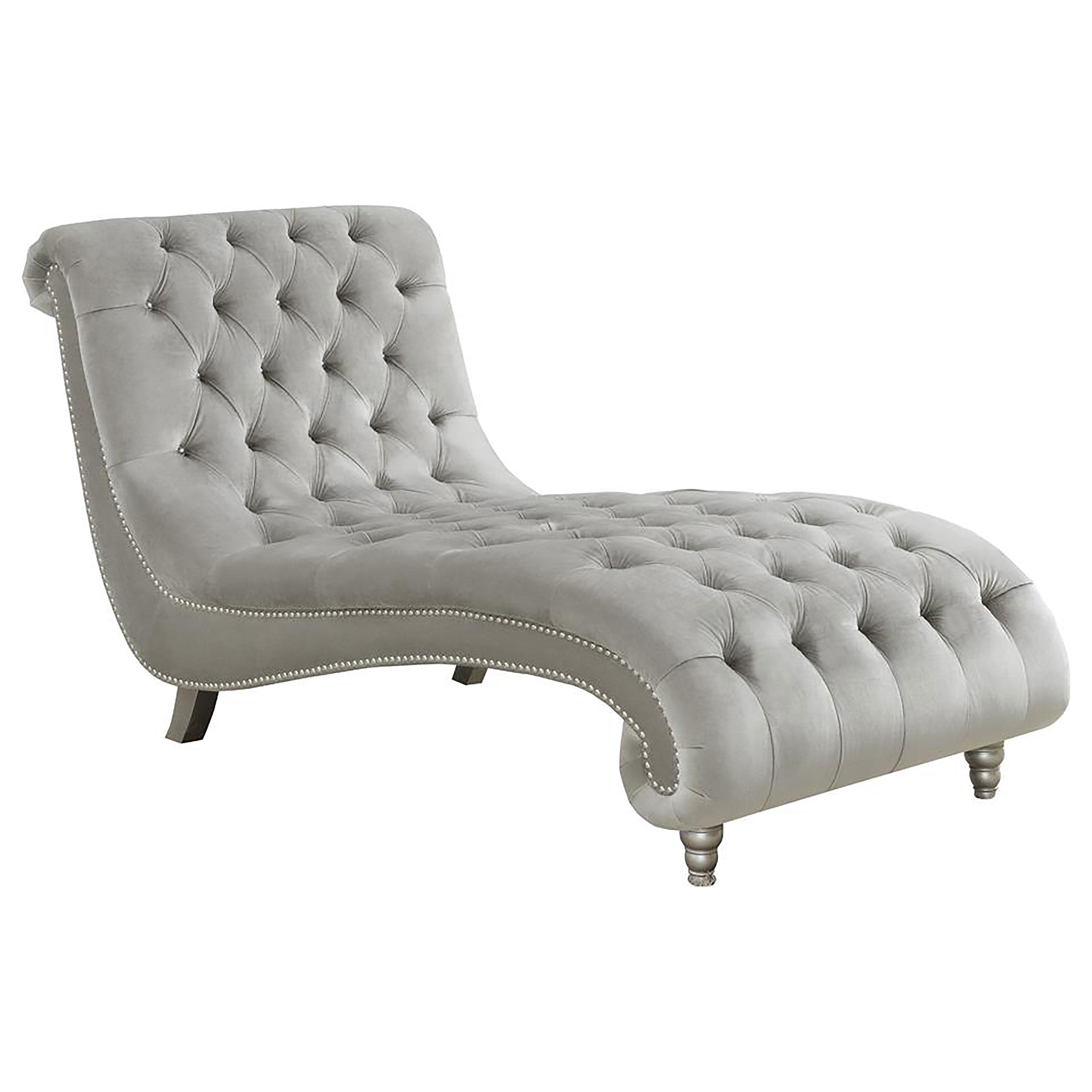 Lydia Velvet Upholstered Tufted Chaise Grey — view 1