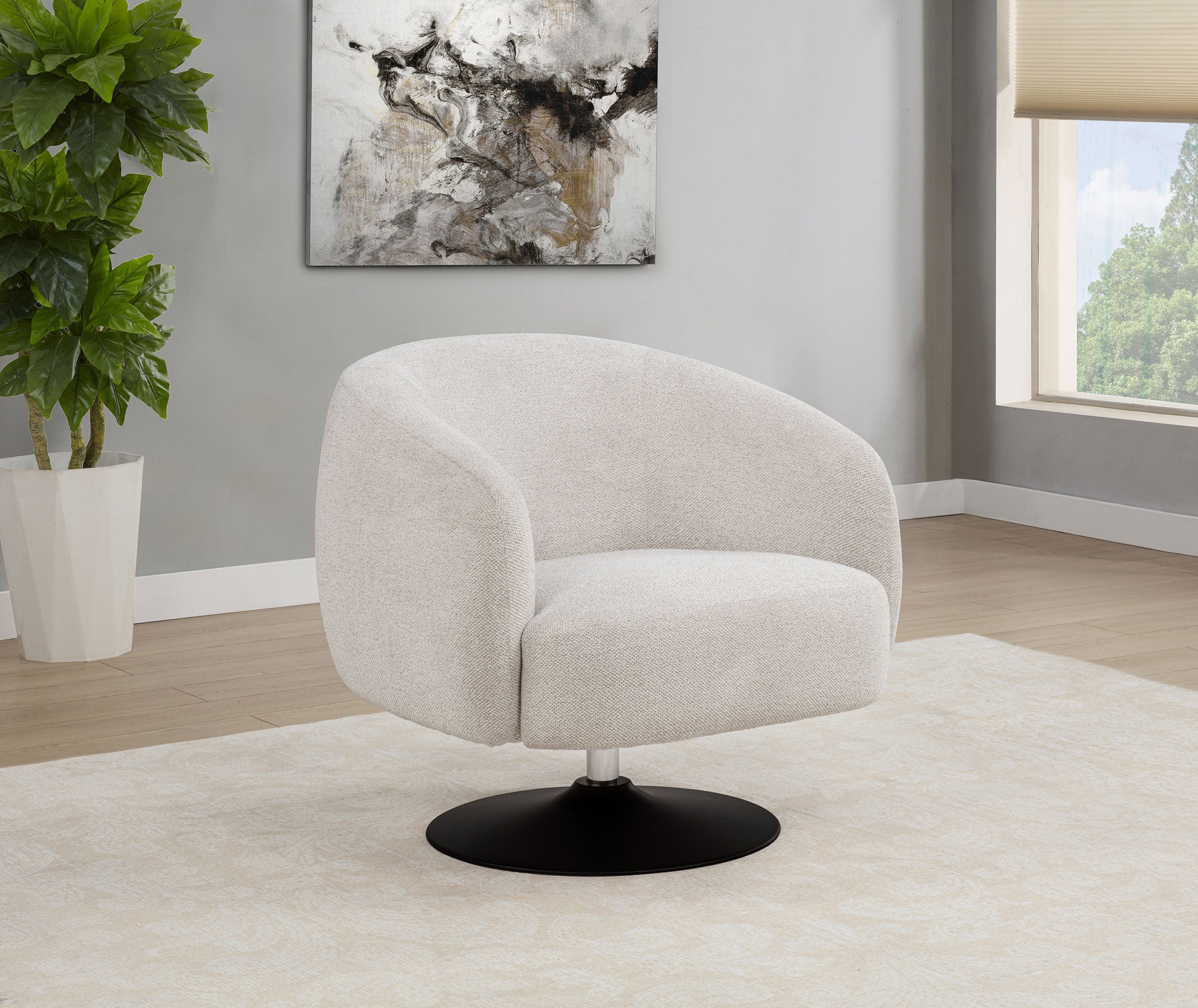 Dave Upholstered Barrel Back Swivel Club Chair Beige — view 2