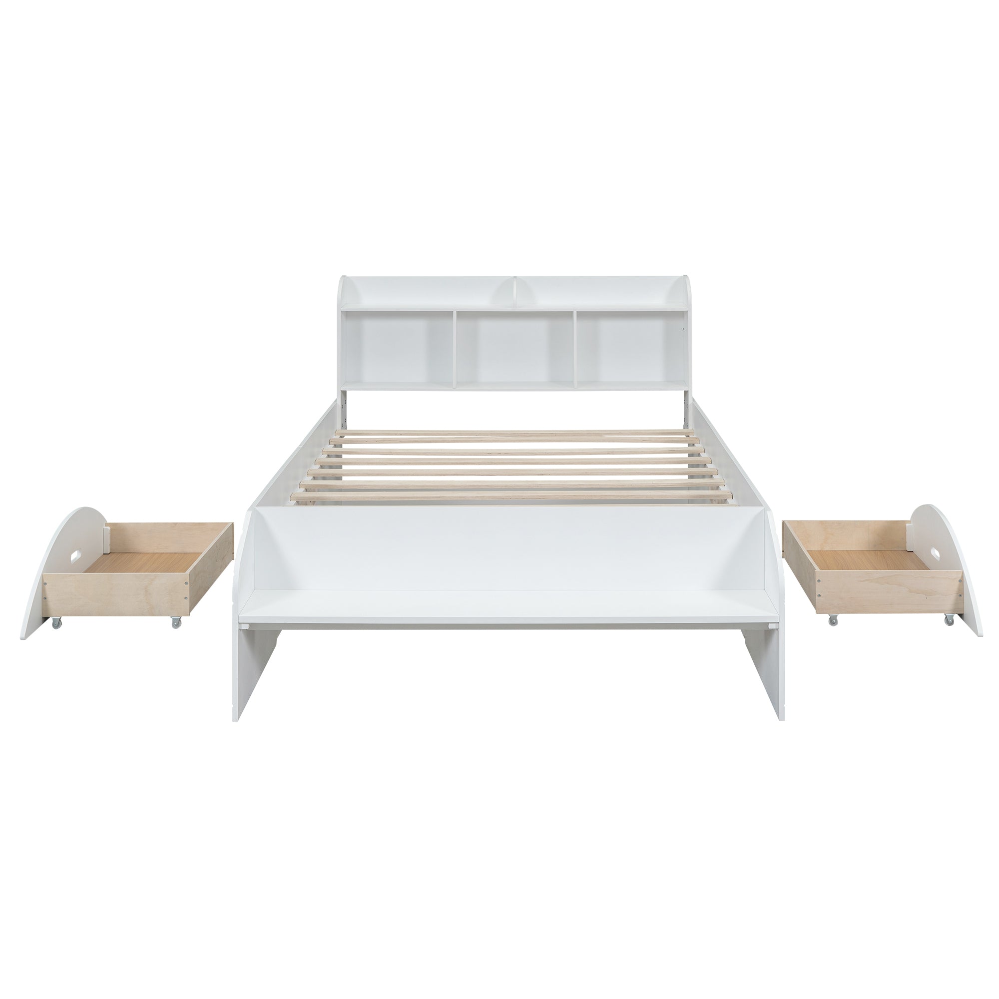Wood Full Size Platform Bed with 2 Drawers, Storage Headboard and Footboard, White - Atlantic Fine Furniture Melbourne FL