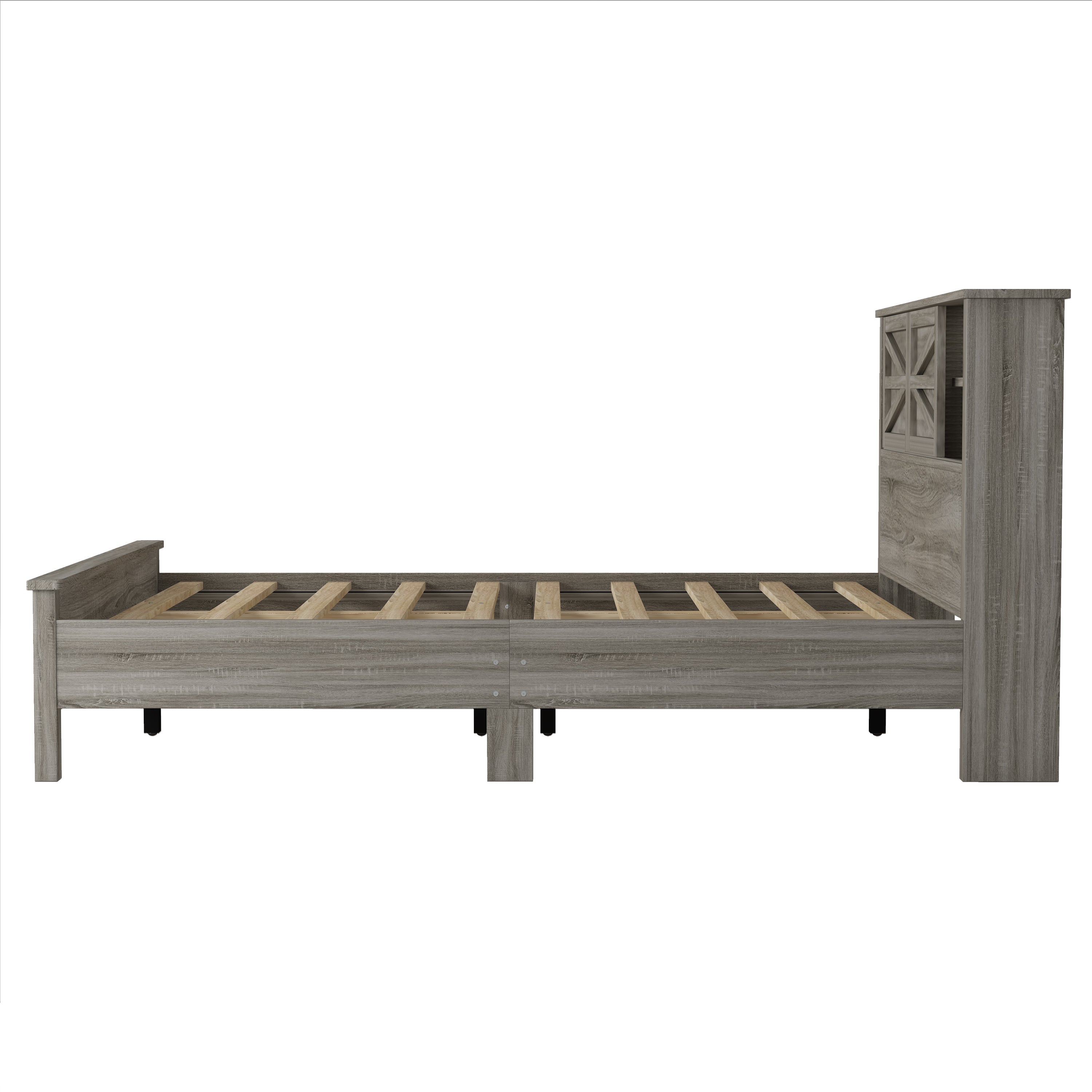 Farmhouse Platform Bed with Double Sliding Barn Door, Full Size Rustic Wood Bed with
Charging Station, Wood Slats Support, Antique Gray - Atlantic Fine Furniture Melbourne FL