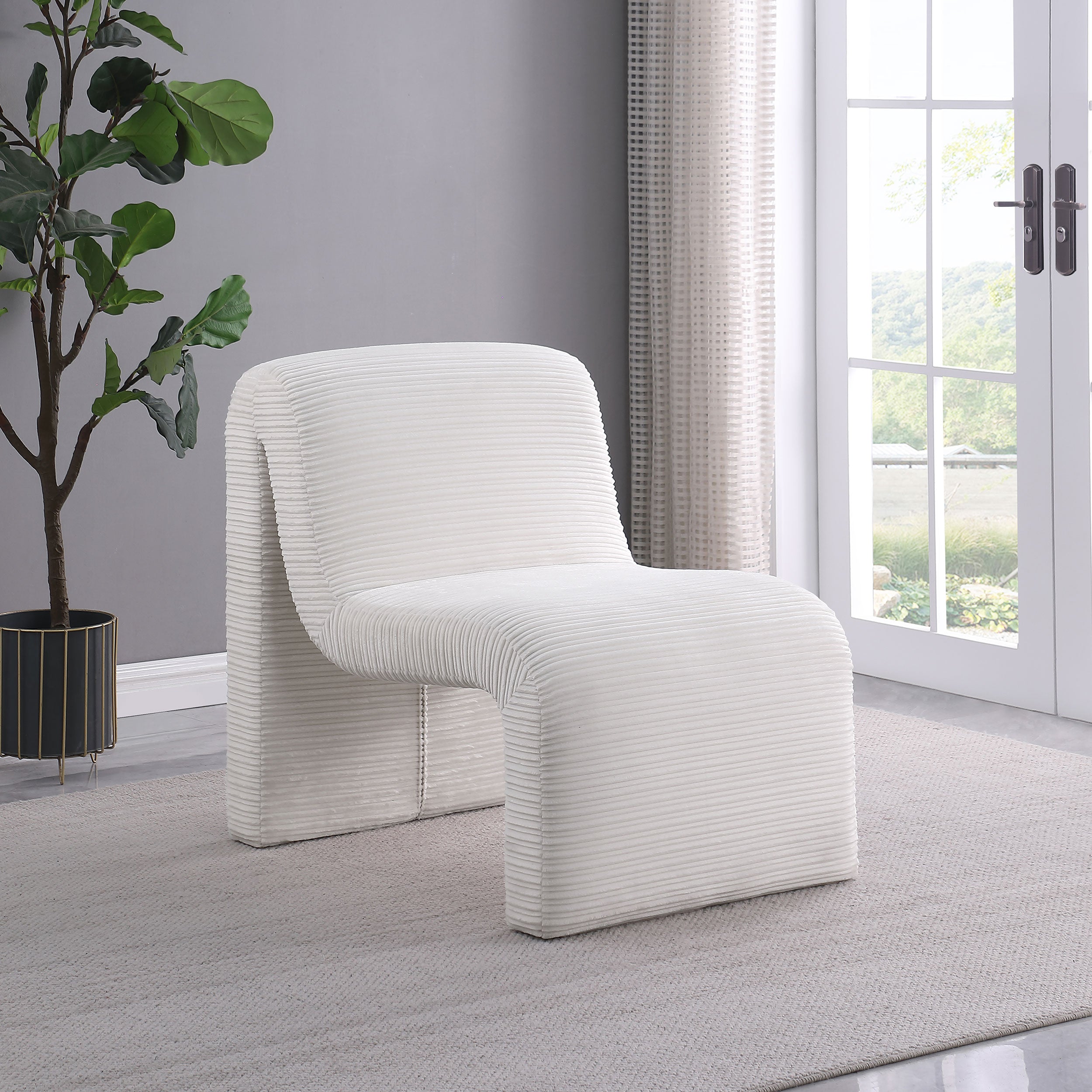 Drayton Upholstered Curved Armless Accent Chair Ivory — view 2