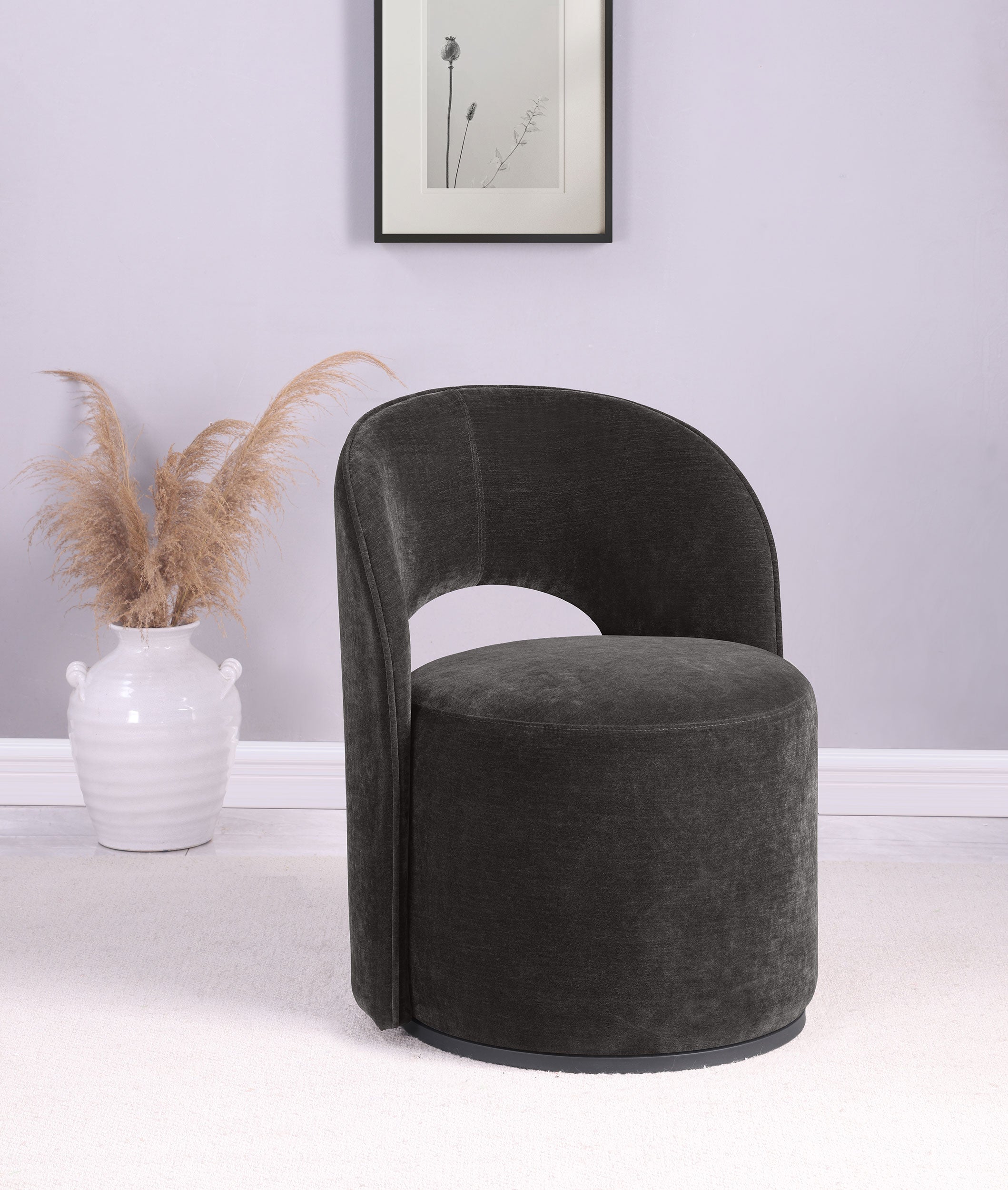 Harjo Velvet Upholstered Swivel Accent Chair Charcoal Grey — view 2