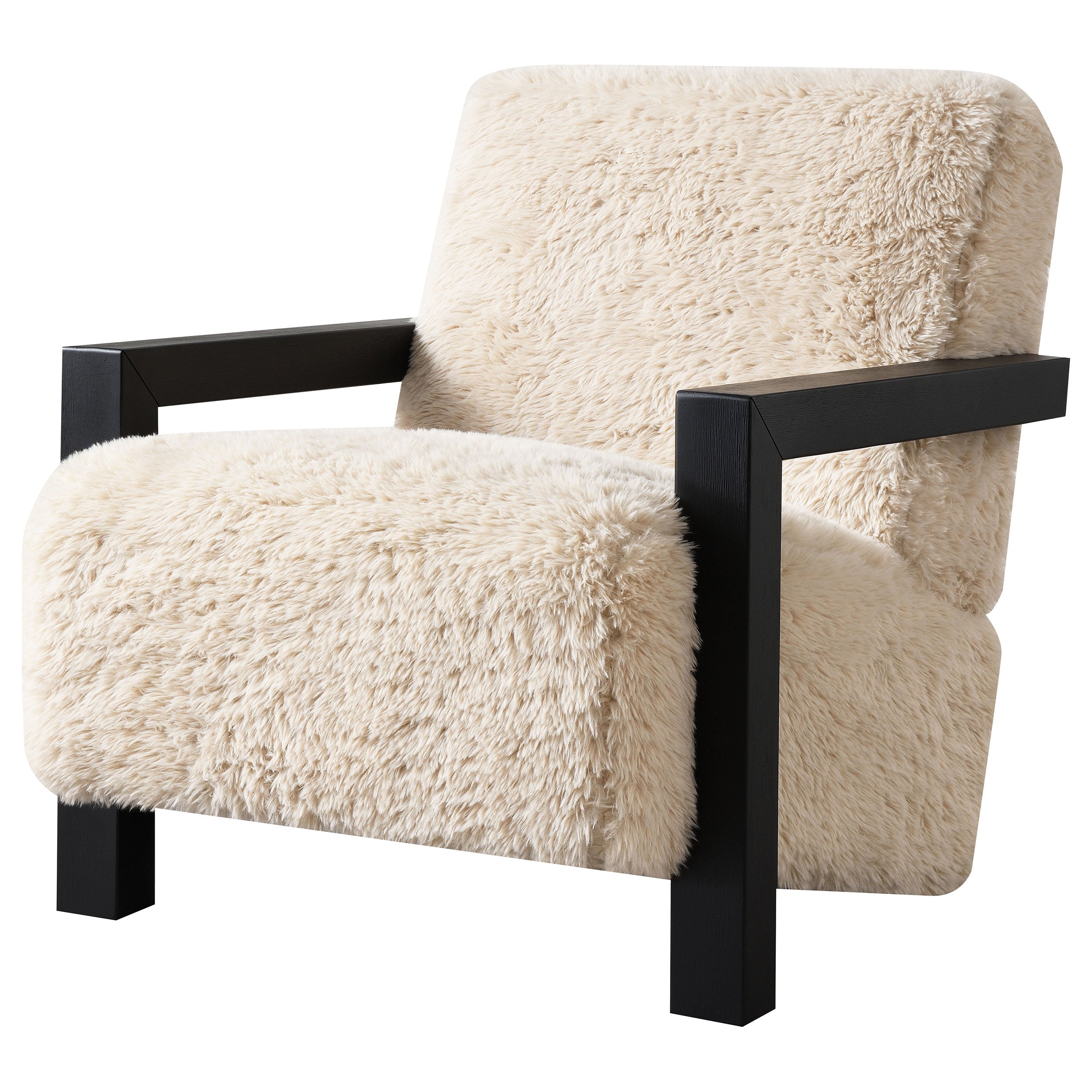 Fitzroy Faux Fur Upholstered Chair Solid Wood Arms Latte — view 4