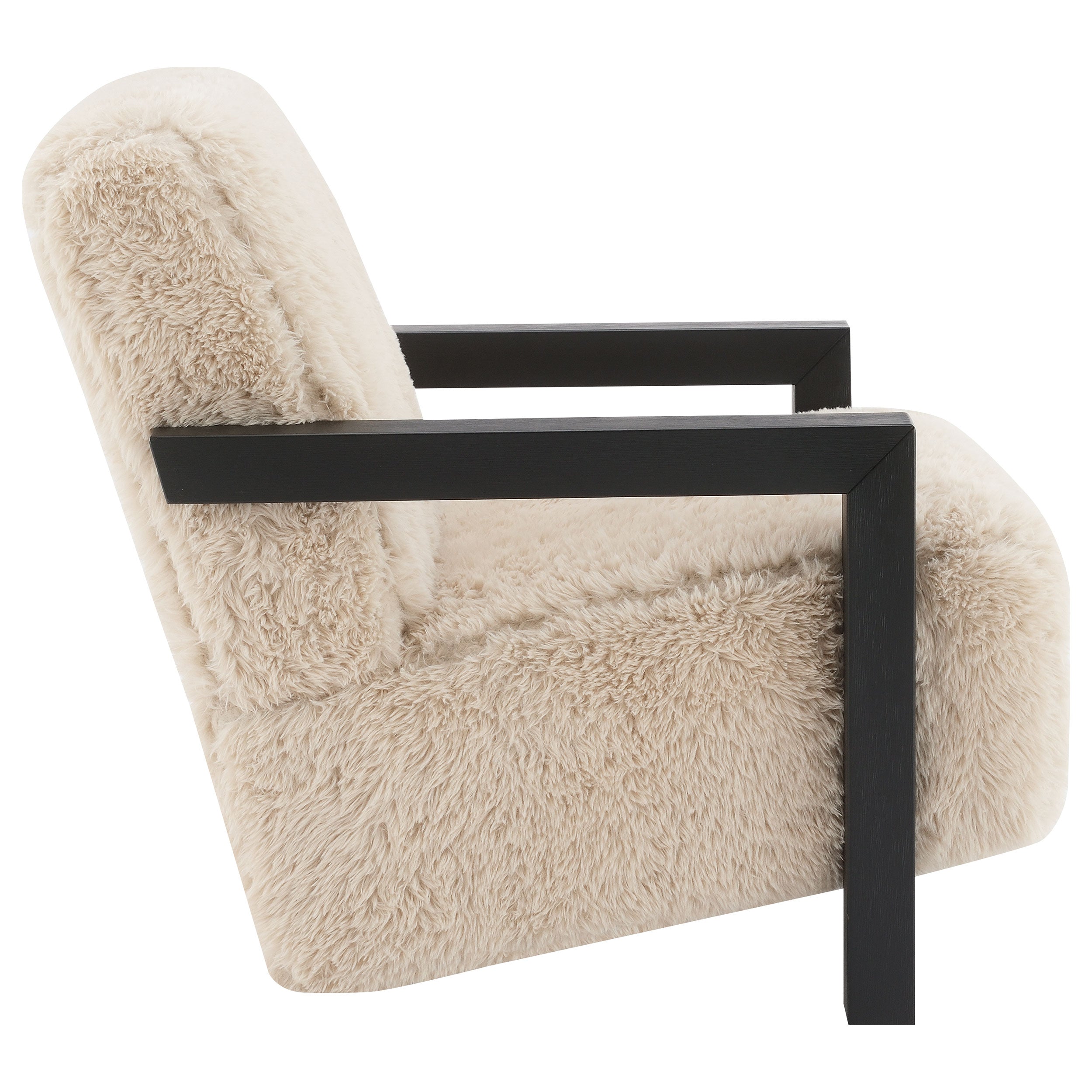 Fitzroy Faux Fur Upholstered Chair Solid Wood Arms Latte — view 8