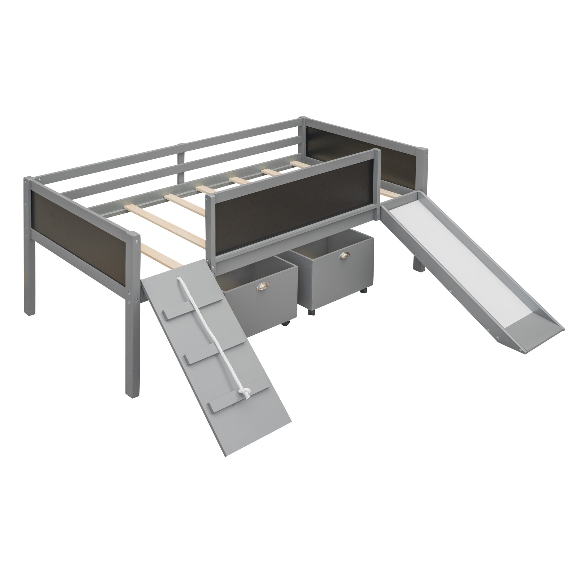 Twin size Loft Bed Wood Bed with Two Storage Boxes - Gray( old sku: LP000075AAE )