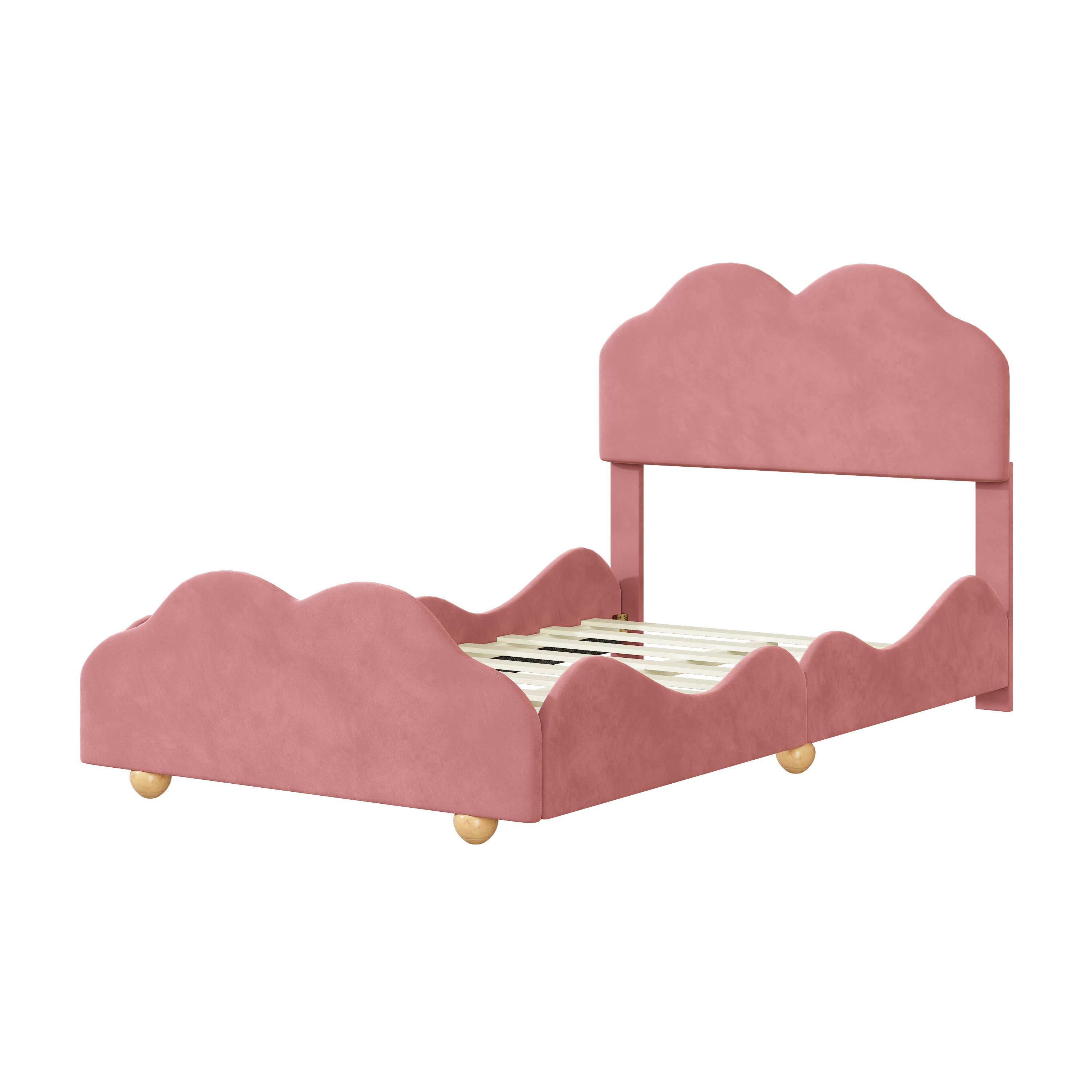 Twin Size Upholstered Platform Bed with Cloud Shaped bed board, Dark Pink - Atlantic Fine Furniture Melbourne FL