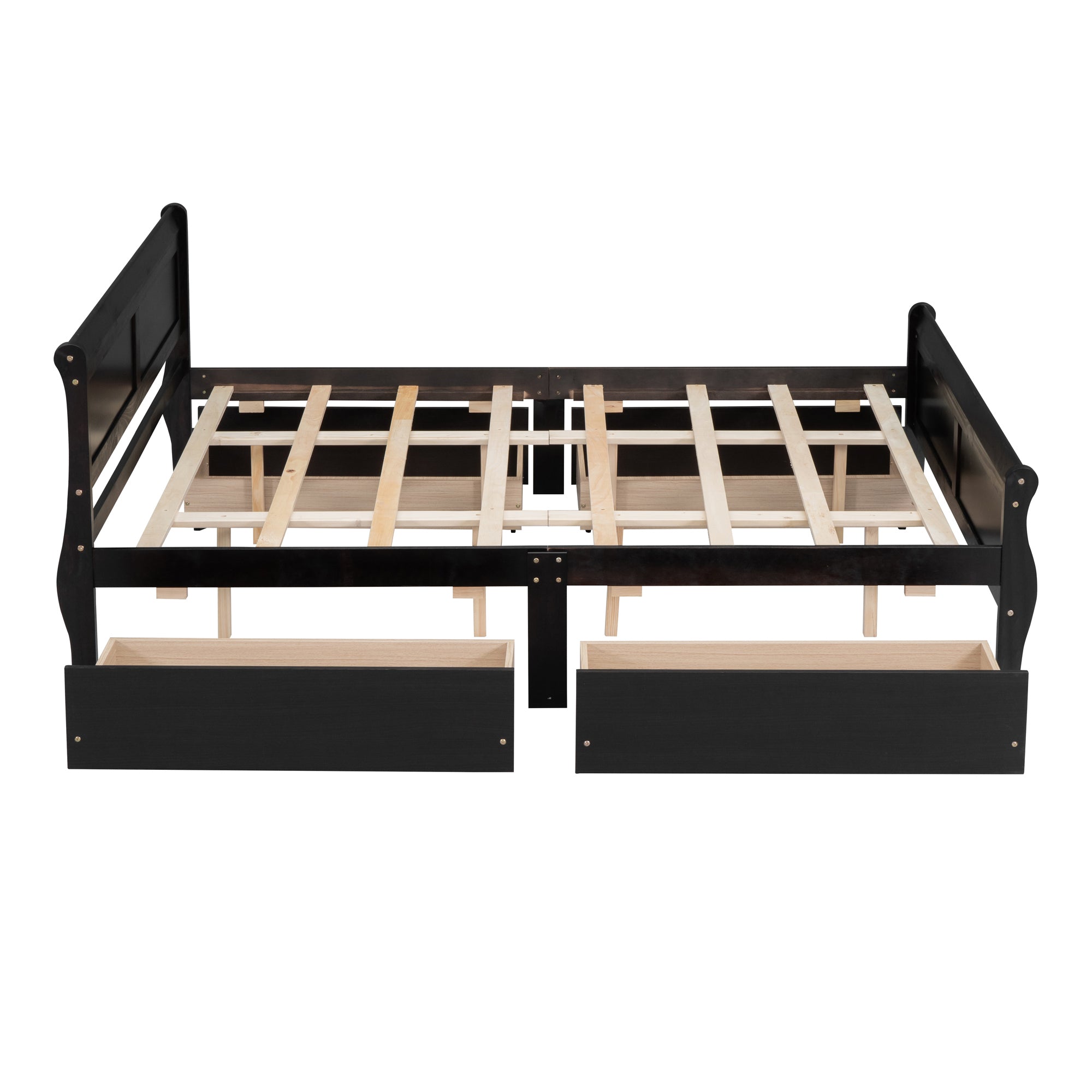 Queen Size Wood Platform Bed with 4 Drawers and Streamlined Headboard & Footboard, Espresso - Atlantic Fine Furniture Melbourne FL