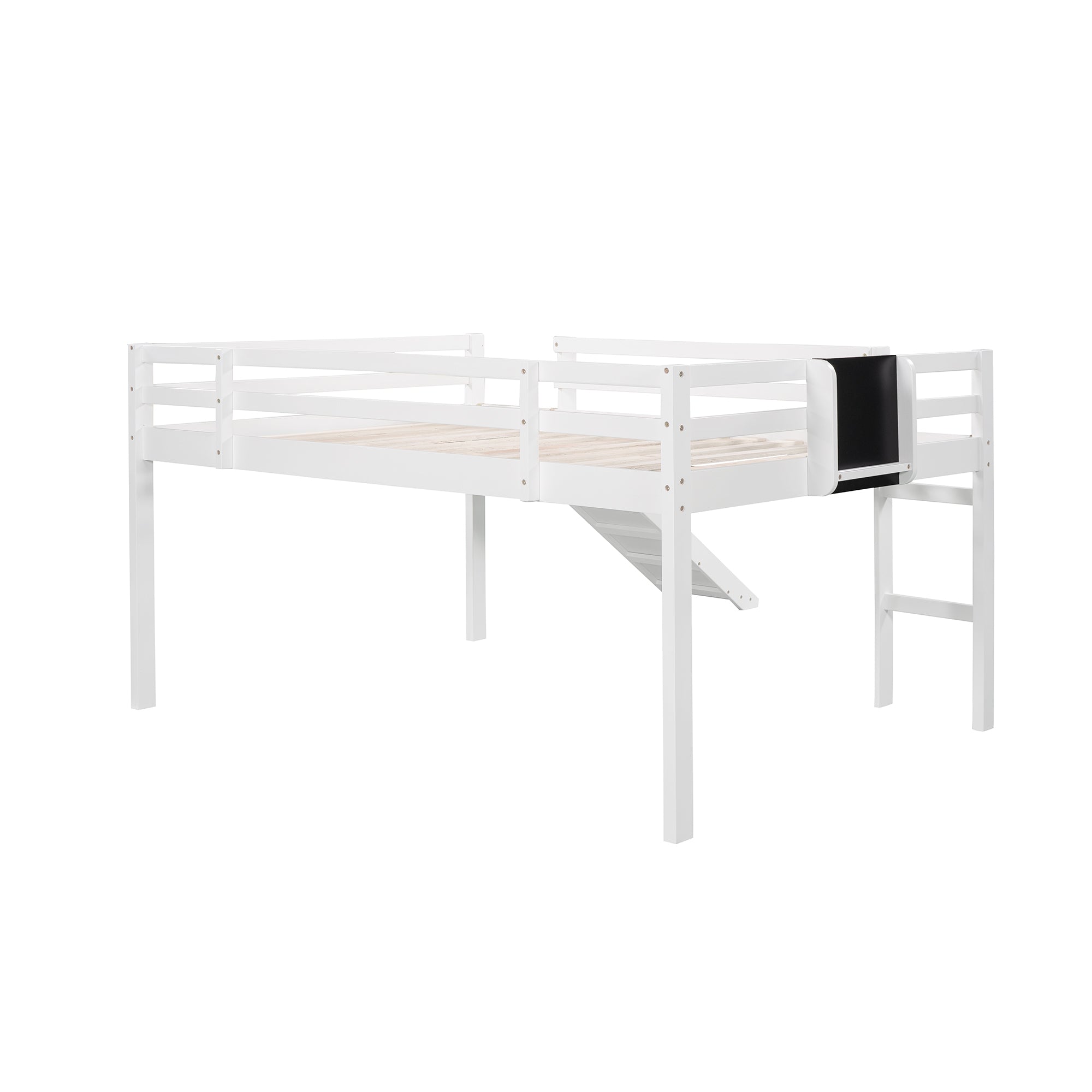 Full size Loft Bed Wood Bed with Slide, Stair and Chalkboard,White(Old SKU:WF282116AAK) - Atlantic Fine Furniture Melbourne FL