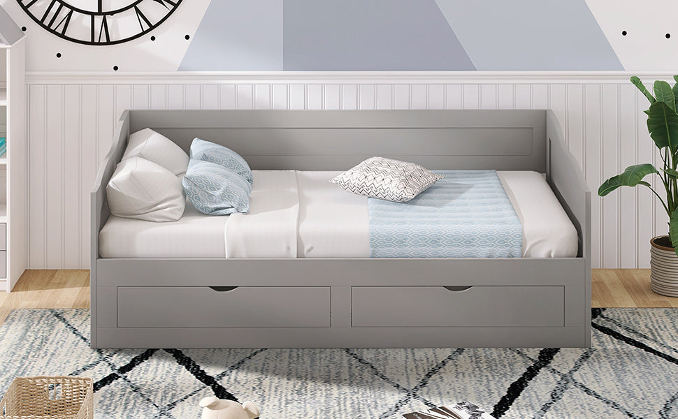 Wooden Daybed with Trundle Bed and Two Storage Drawers , Extendable Bed Daybed,Sofa Bed with Two Drawers, Gray - Atlantic Fine Furniture Melbourne FL