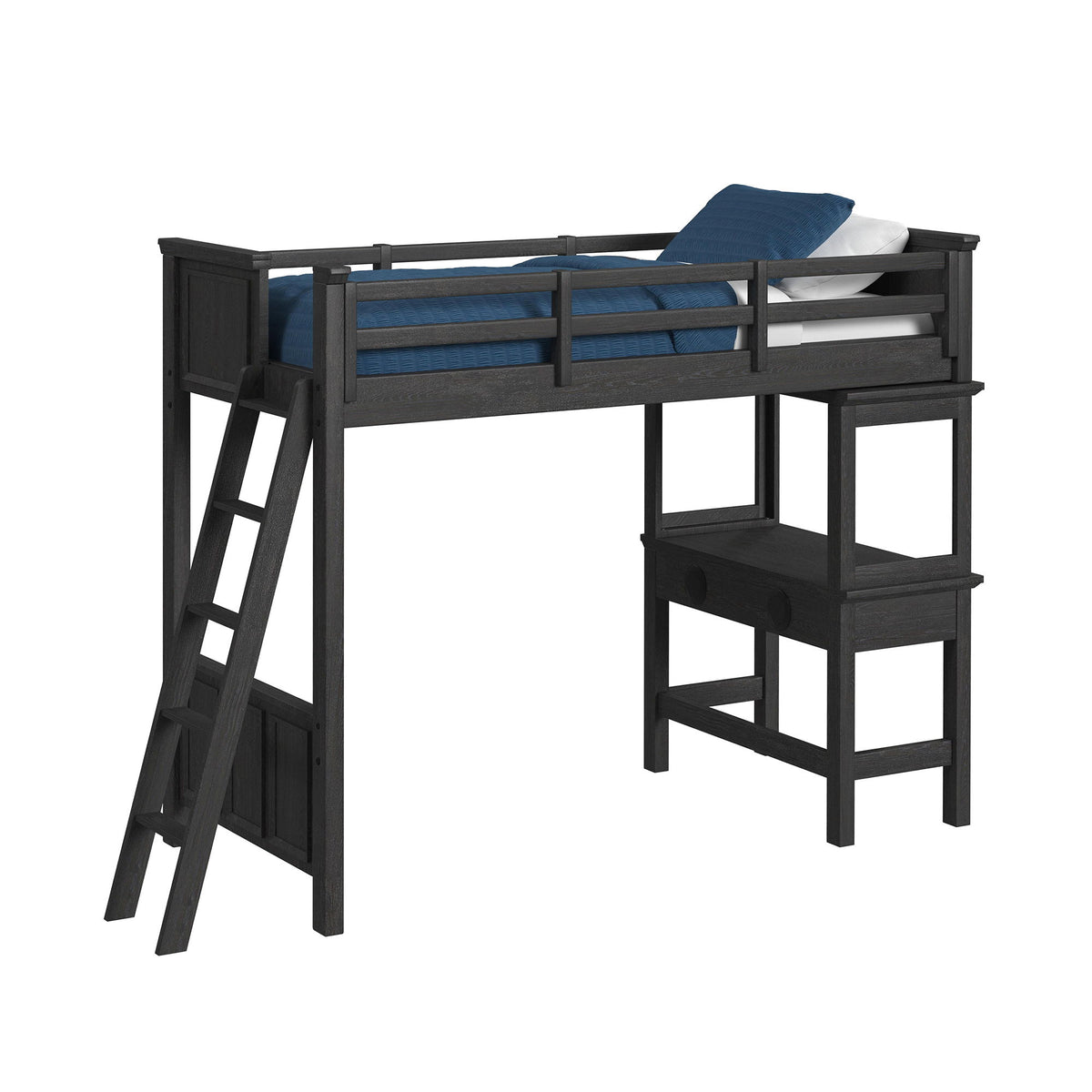 Hampton Kids Loft Bed With Ladder And Desk With Speaker in Black by Elements International, view 2