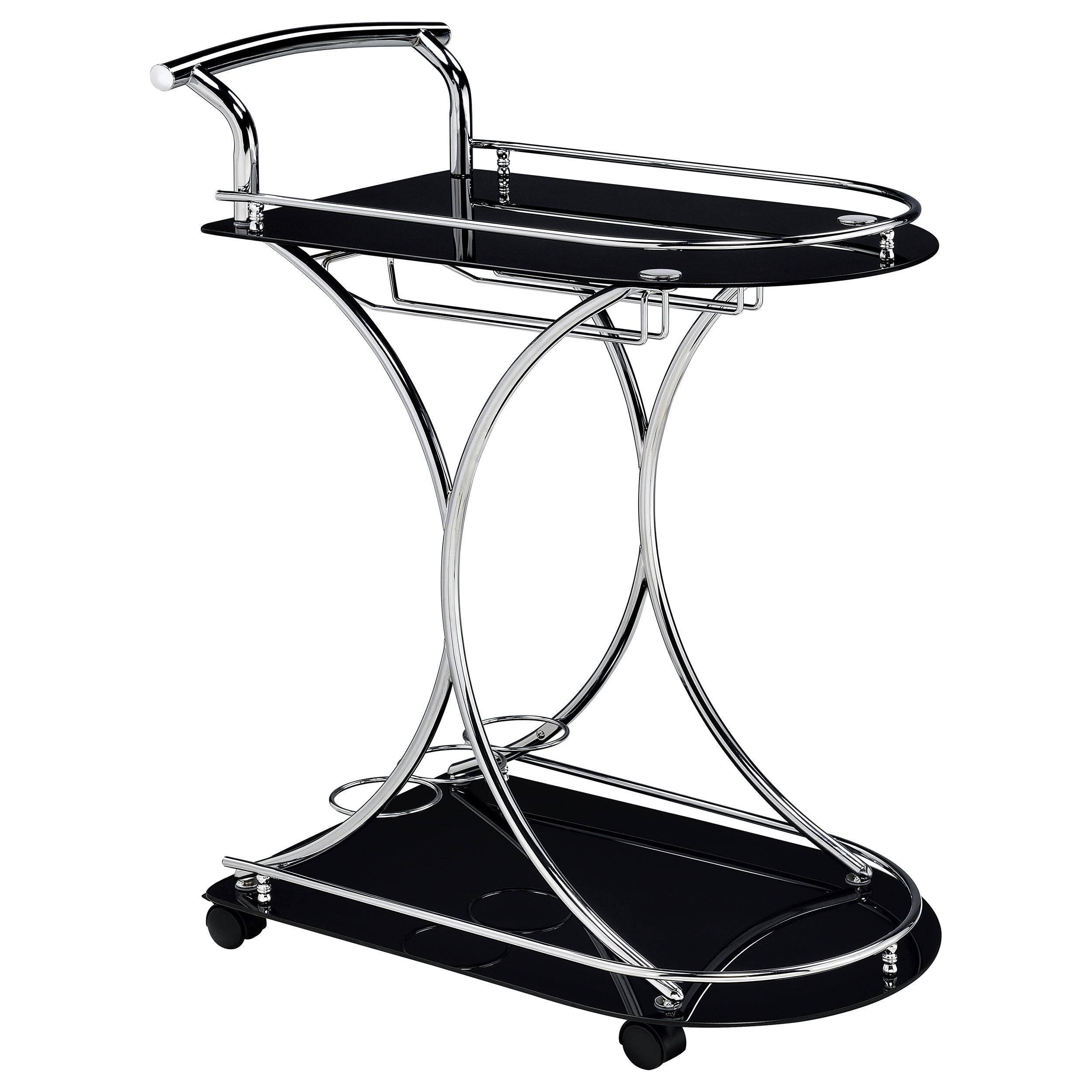 Elfman 2-tier Glass Shelf Metal Bar Cart Black and Chrome — view 1