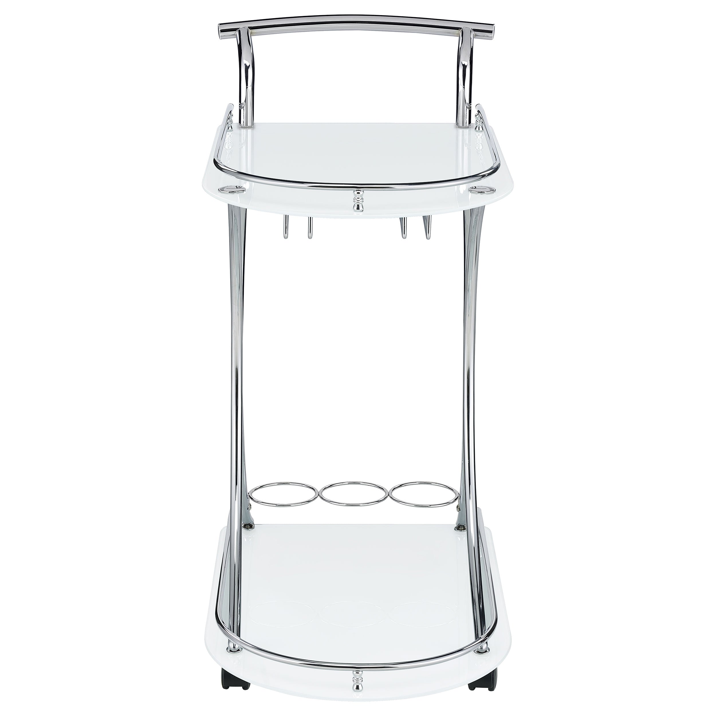 Elfman 2-tier Glass Shelf Metal Bar Cart White and Chrome — view 3