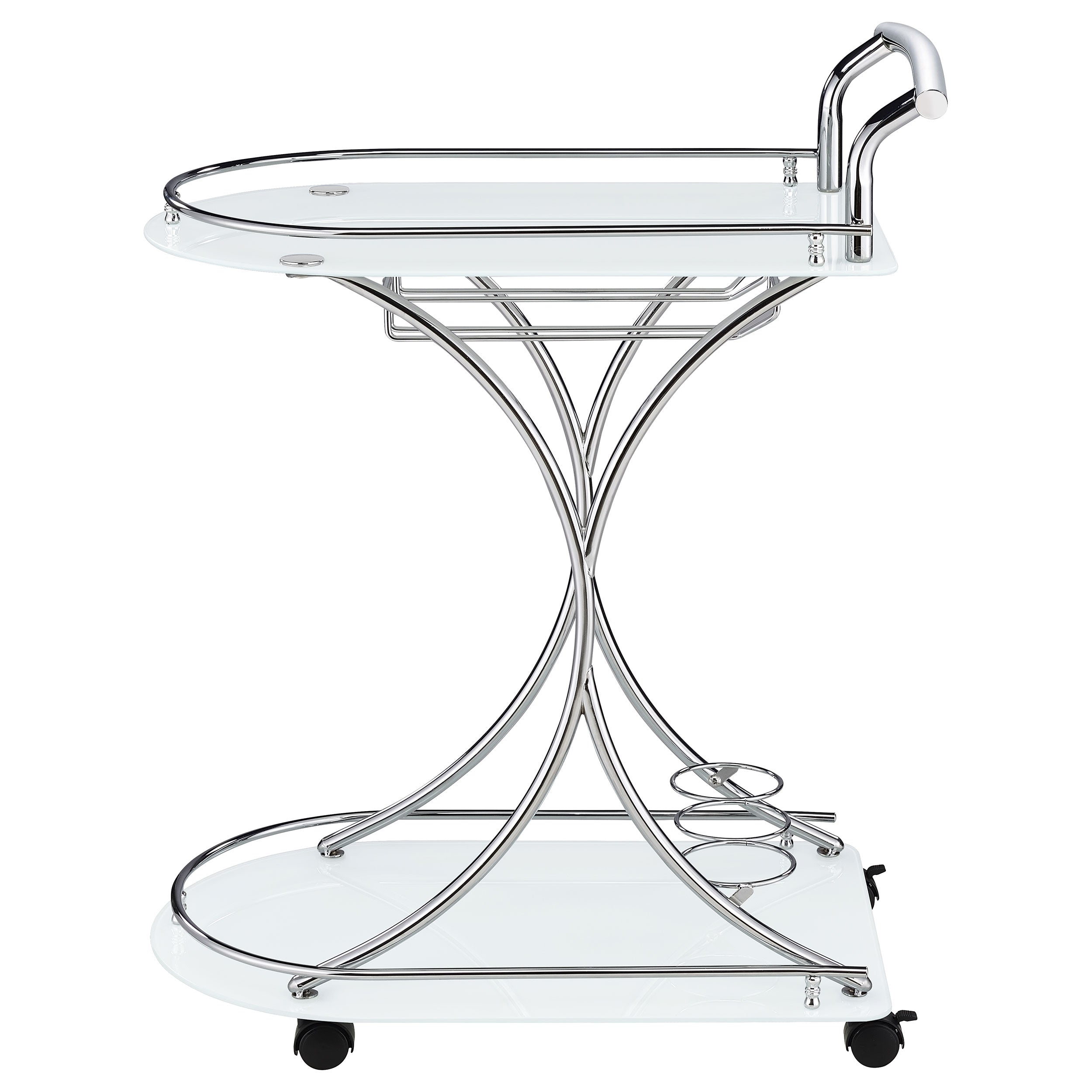Elfman 2-tier Glass Shelf Metal Bar Cart White and Chrome — view 5
