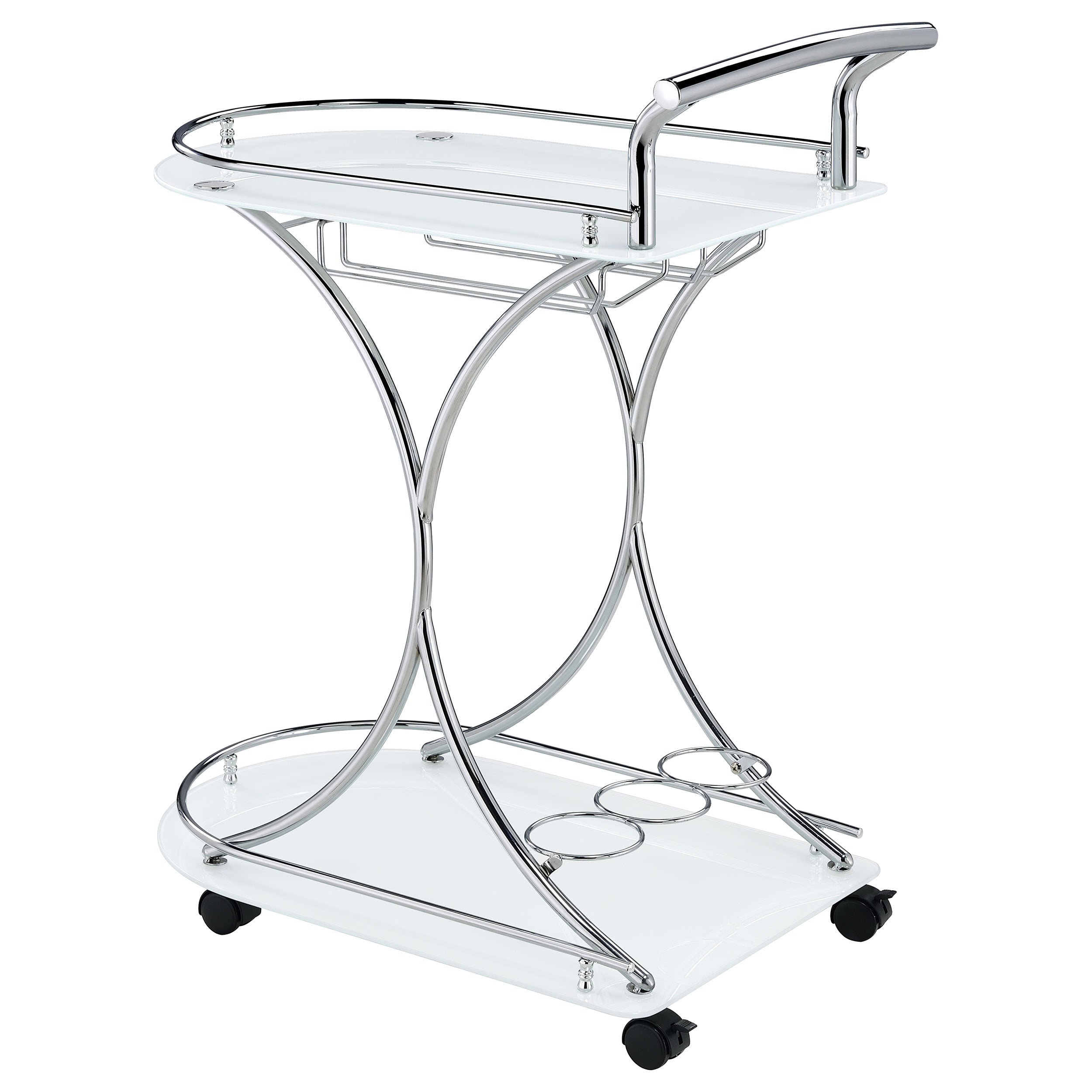 Elfman 2-tier Glass Shelf Metal Bar Cart White and Chrome — view 6