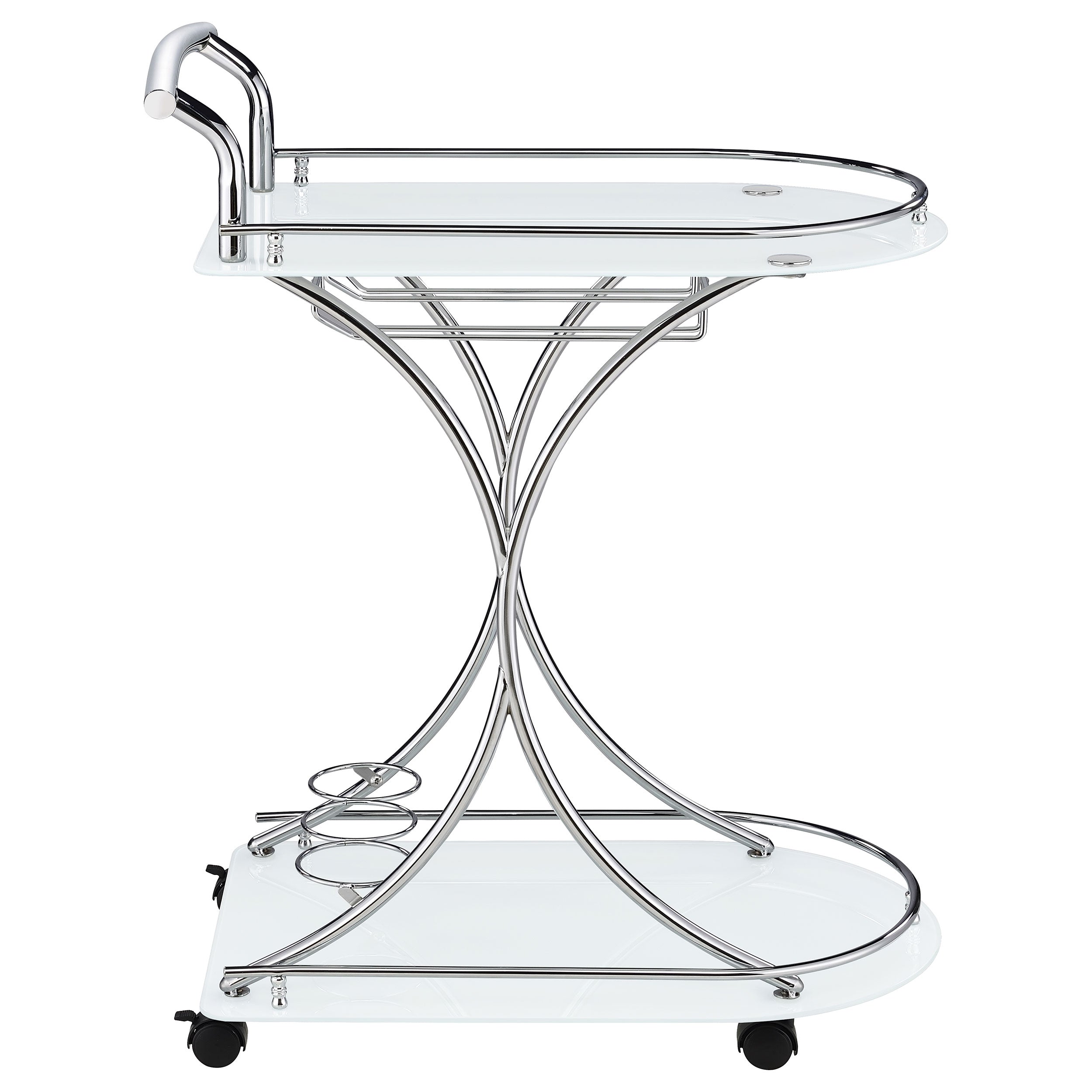Elfman 2-tier Glass Shelf Metal Bar Cart White and Chrome — view 9
