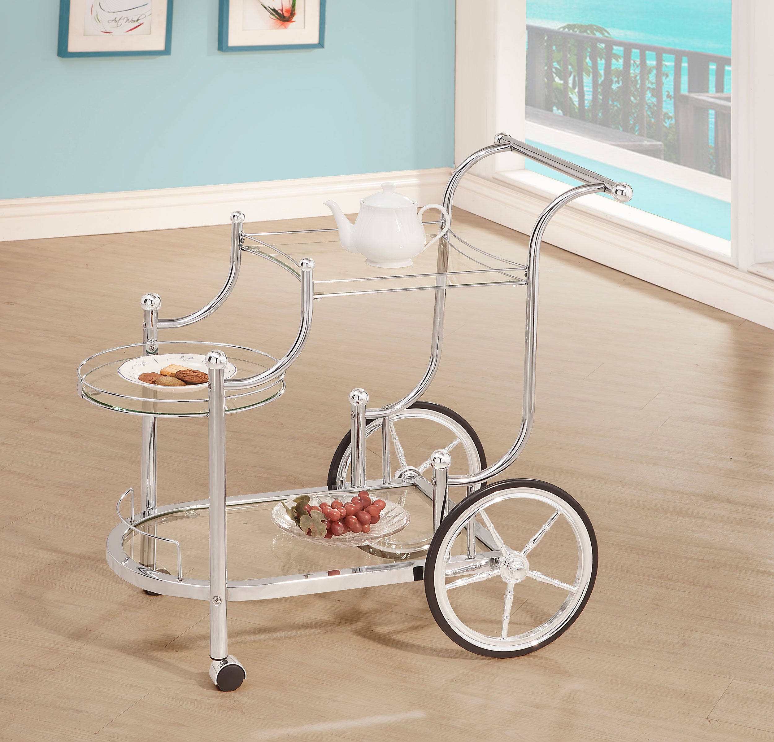 Sarandon 3-tier Glass Shelf Metal Bar Cart Chrome — view 2