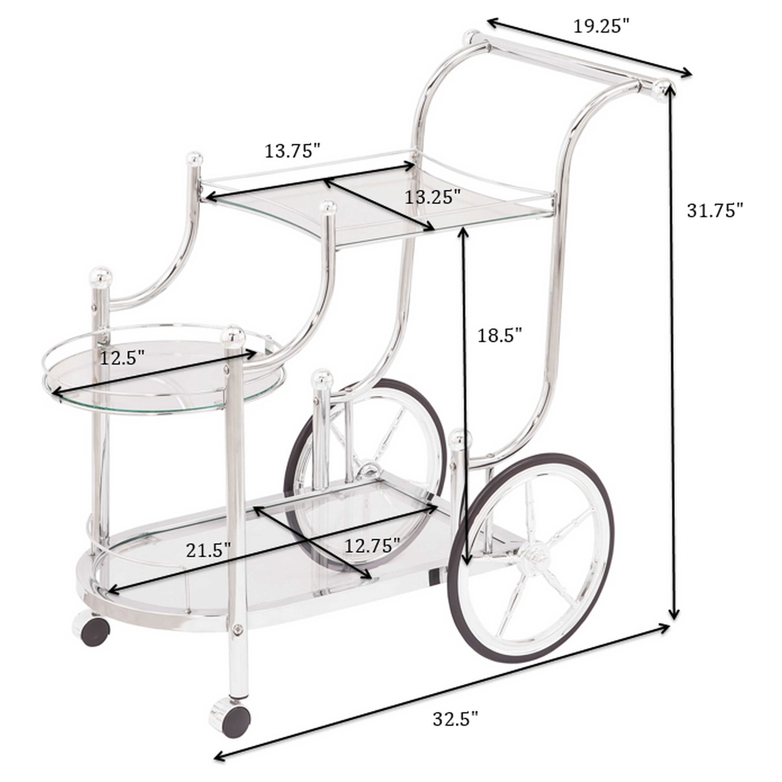 Sarandon 3-tier Glass Shelf Metal Bar Cart Chrome — view 8