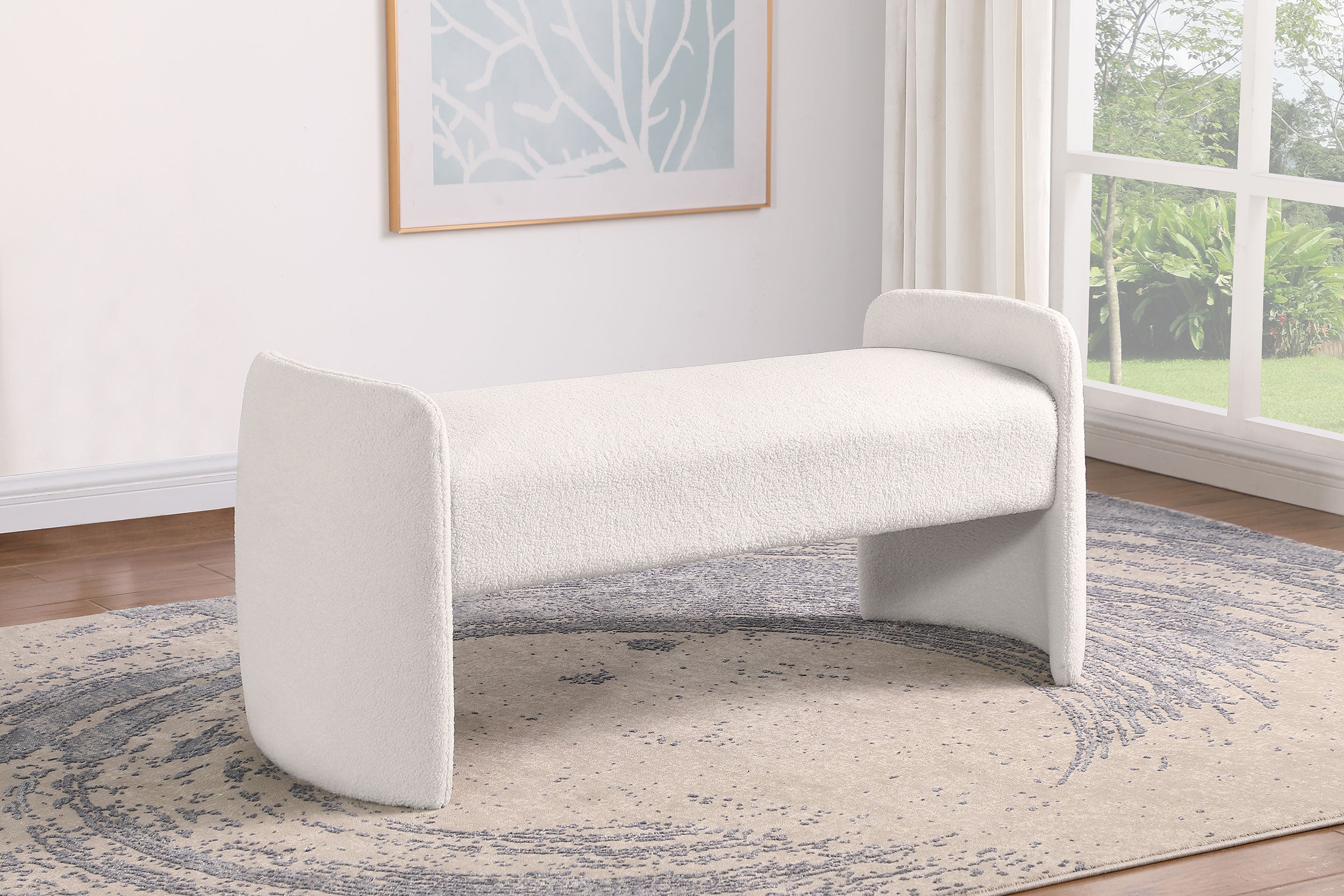 Peoria Velvet Upholstered Accent Bench Ivory — view 2