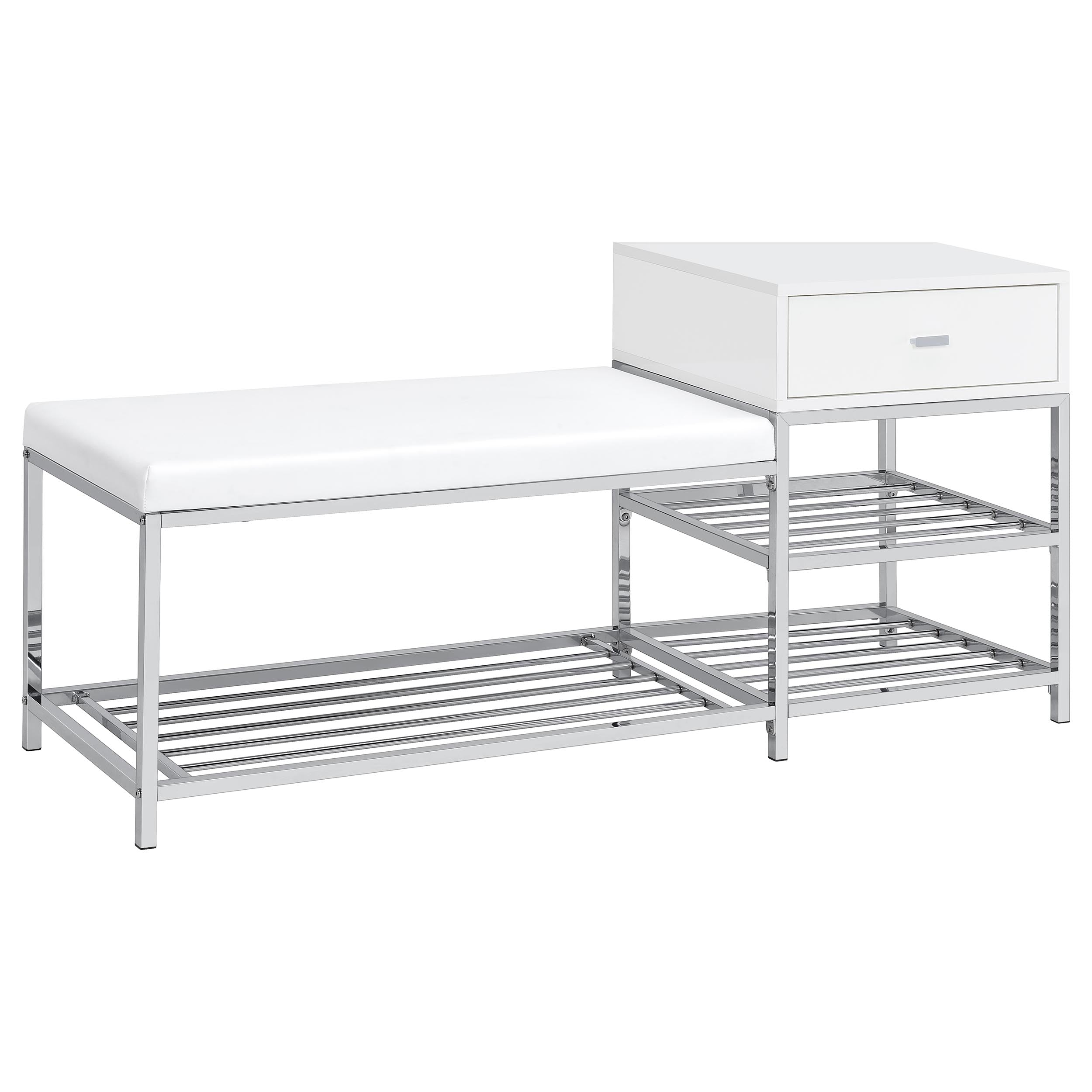 Siega 1-Drawer Shoe Storage Entryway Bench White High Gloss and Chrome — view 1