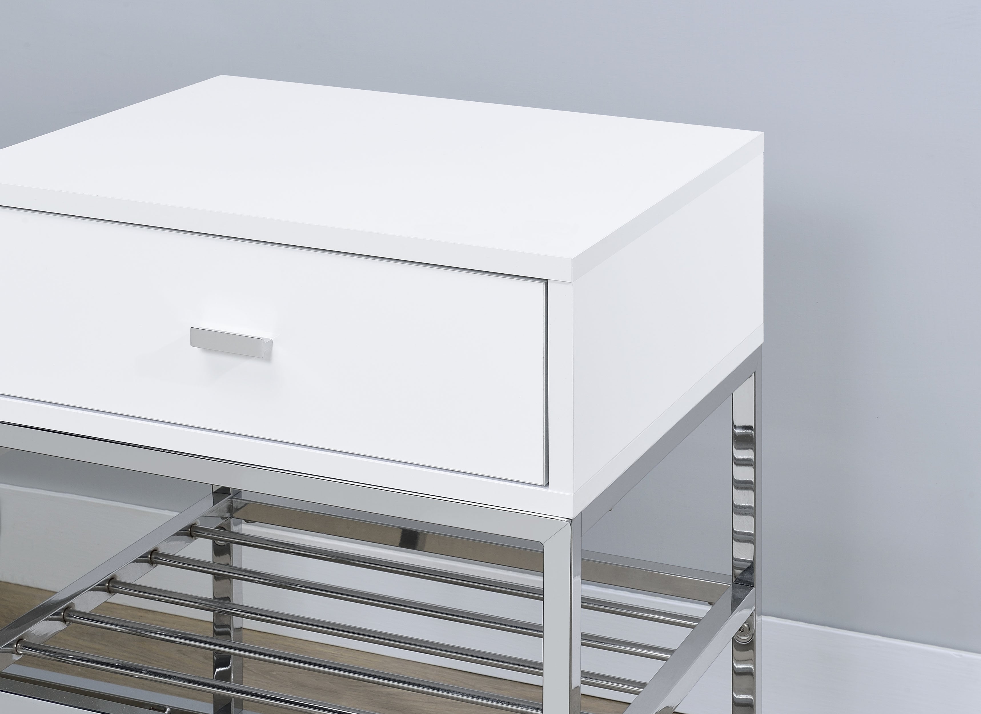 Siega 1-Drawer Shoe Storage Entryway Bench White High Gloss and Chrome — view 9