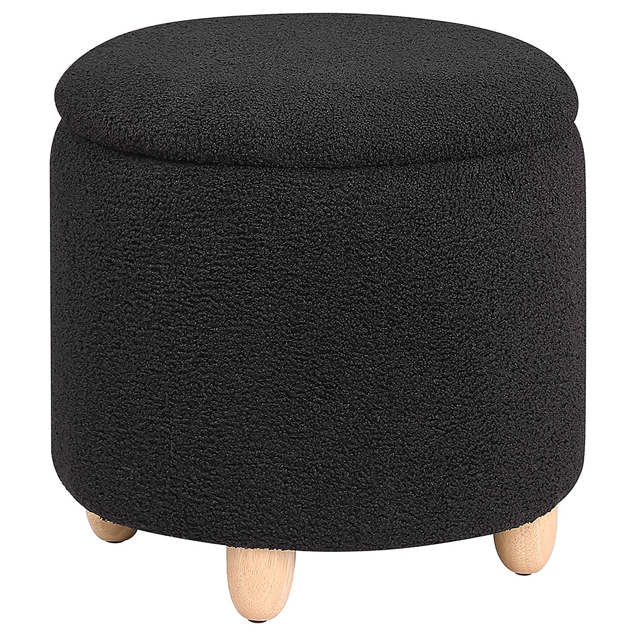 Valia Faux Sheepskin Upholstered Round Storage Ottoman Black — view 1