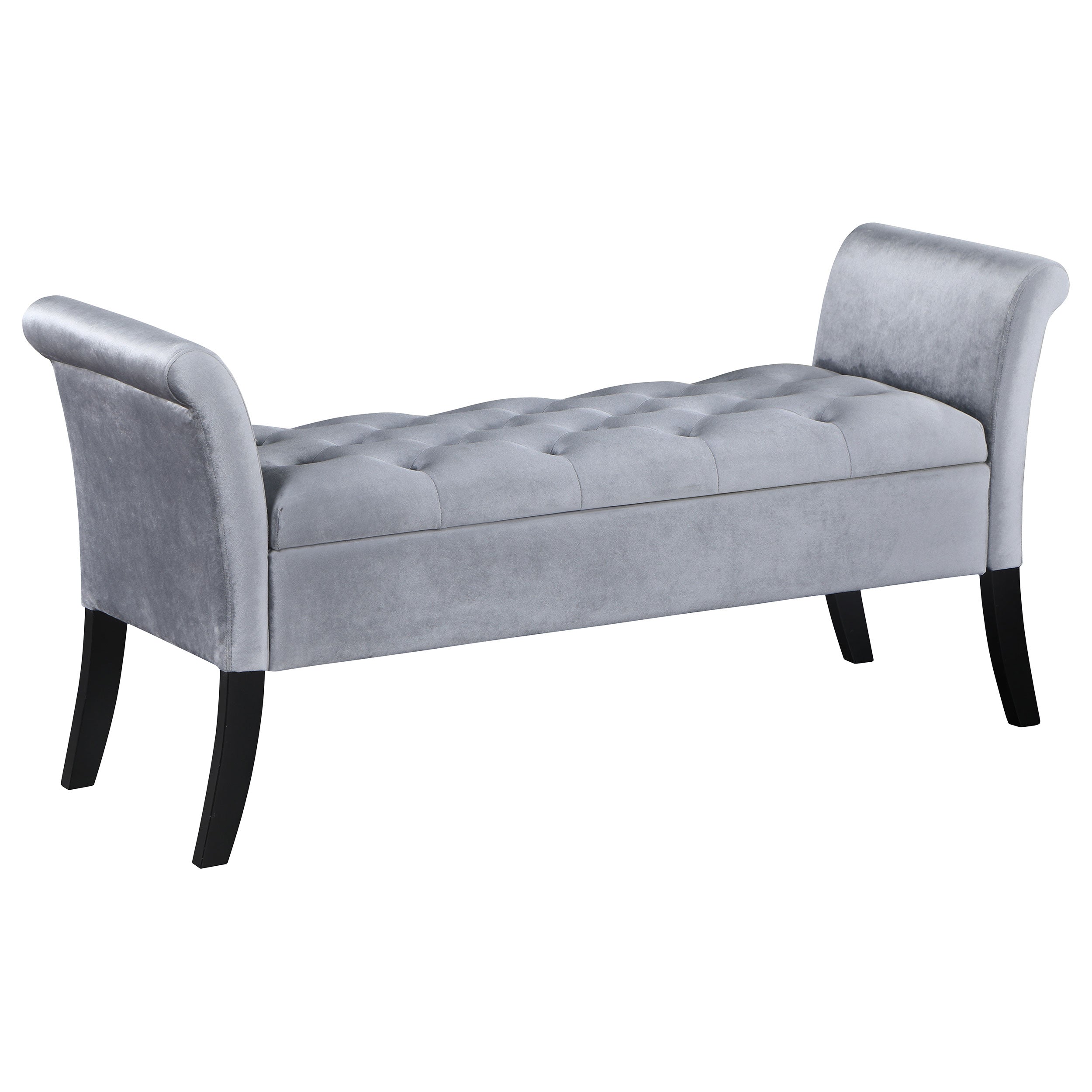 Farrah Velvet Upholstered Rolled Arm Storage Bench Silver — view 1