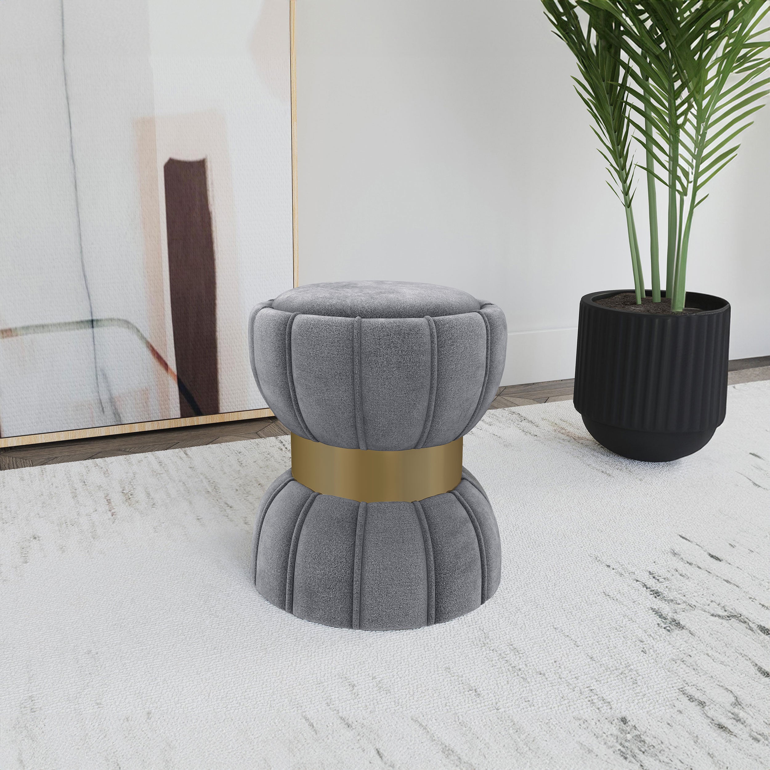 Sora Round Upholstered Ottoman Grey — view 2