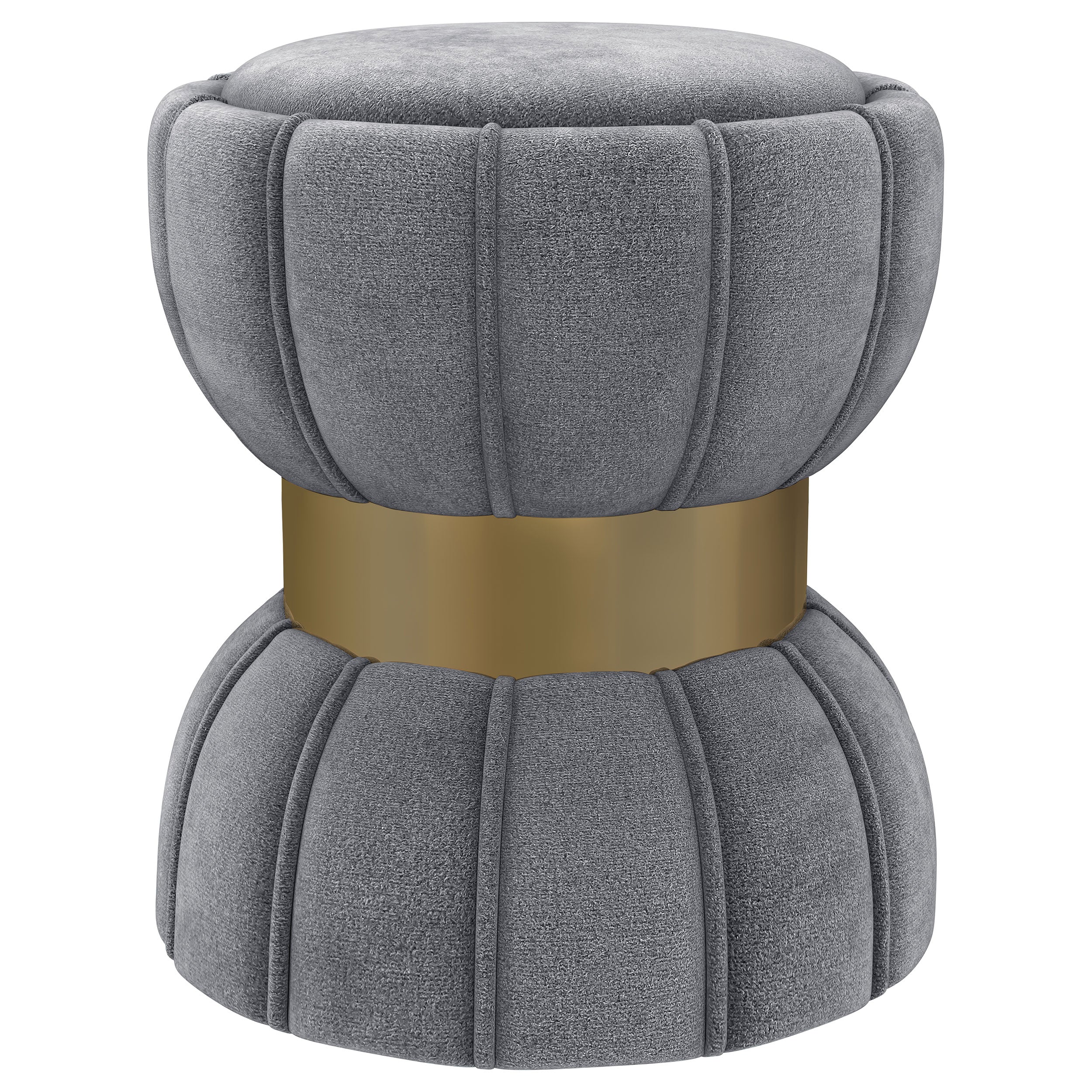 Sora Round Upholstered Ottoman Grey — view 1