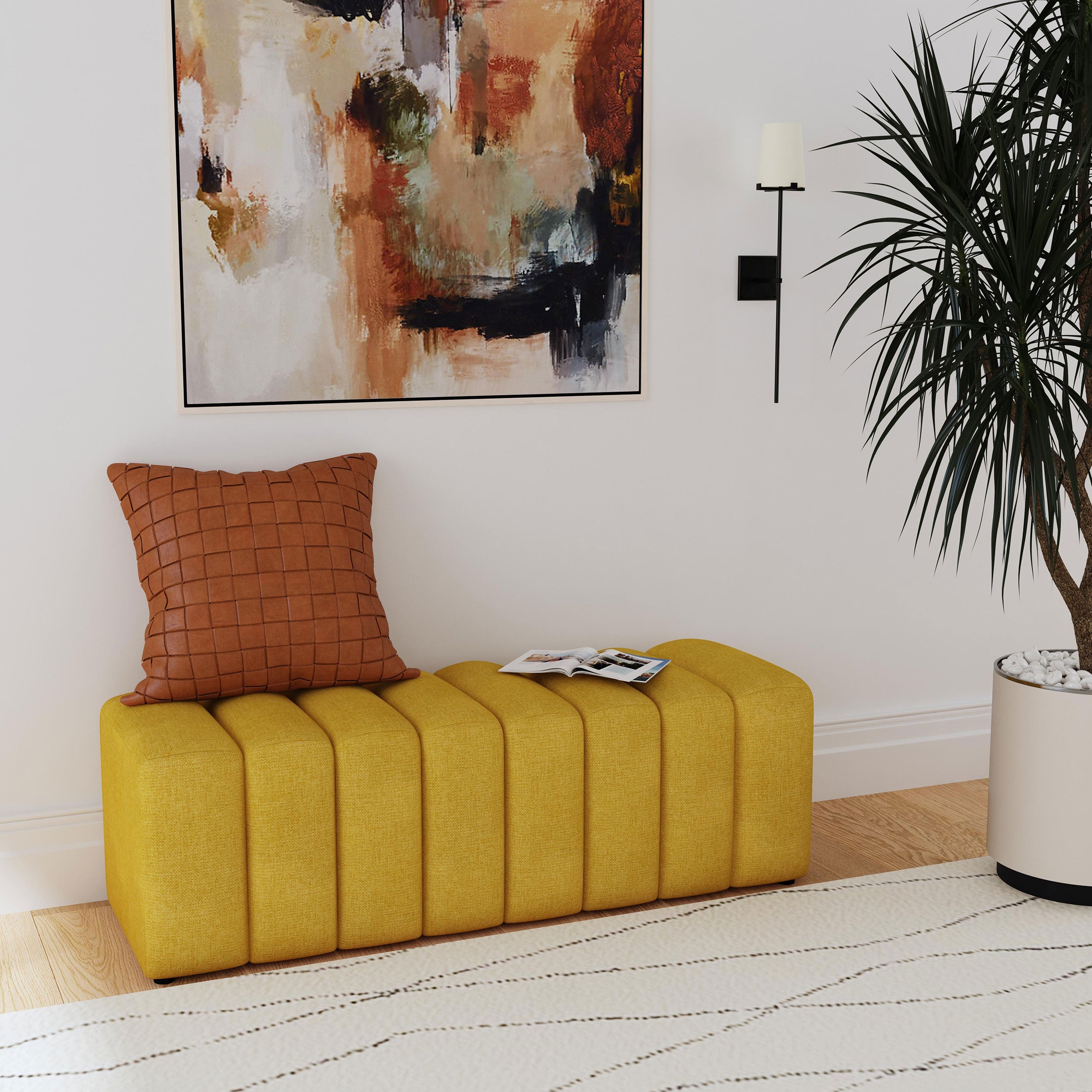Summer Fabric Upholstered Tufted Accent Bench Mustard Yellow — view 2