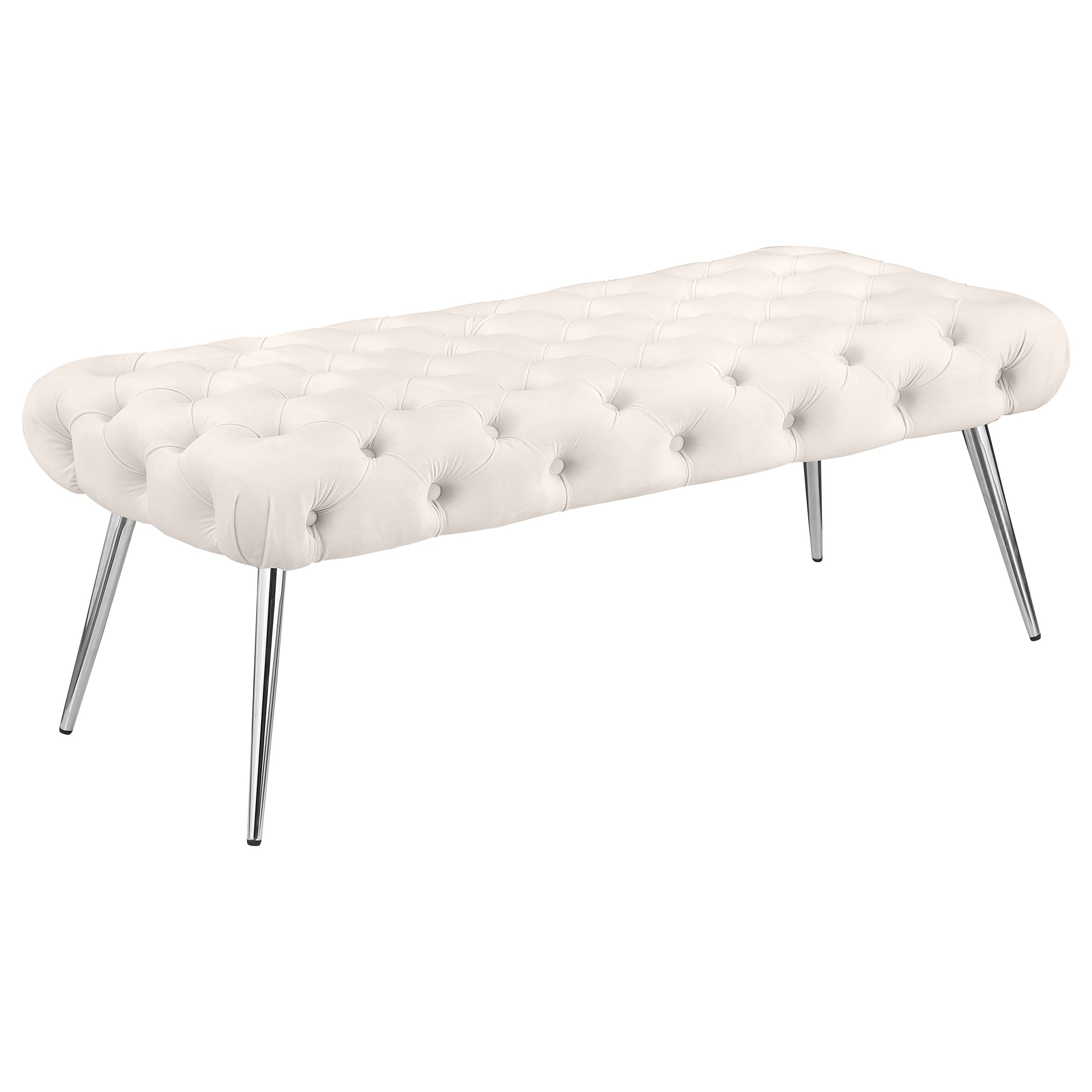 Ella Upholstered Tufted Bench Stainless Steel Legs Ivory — view 1