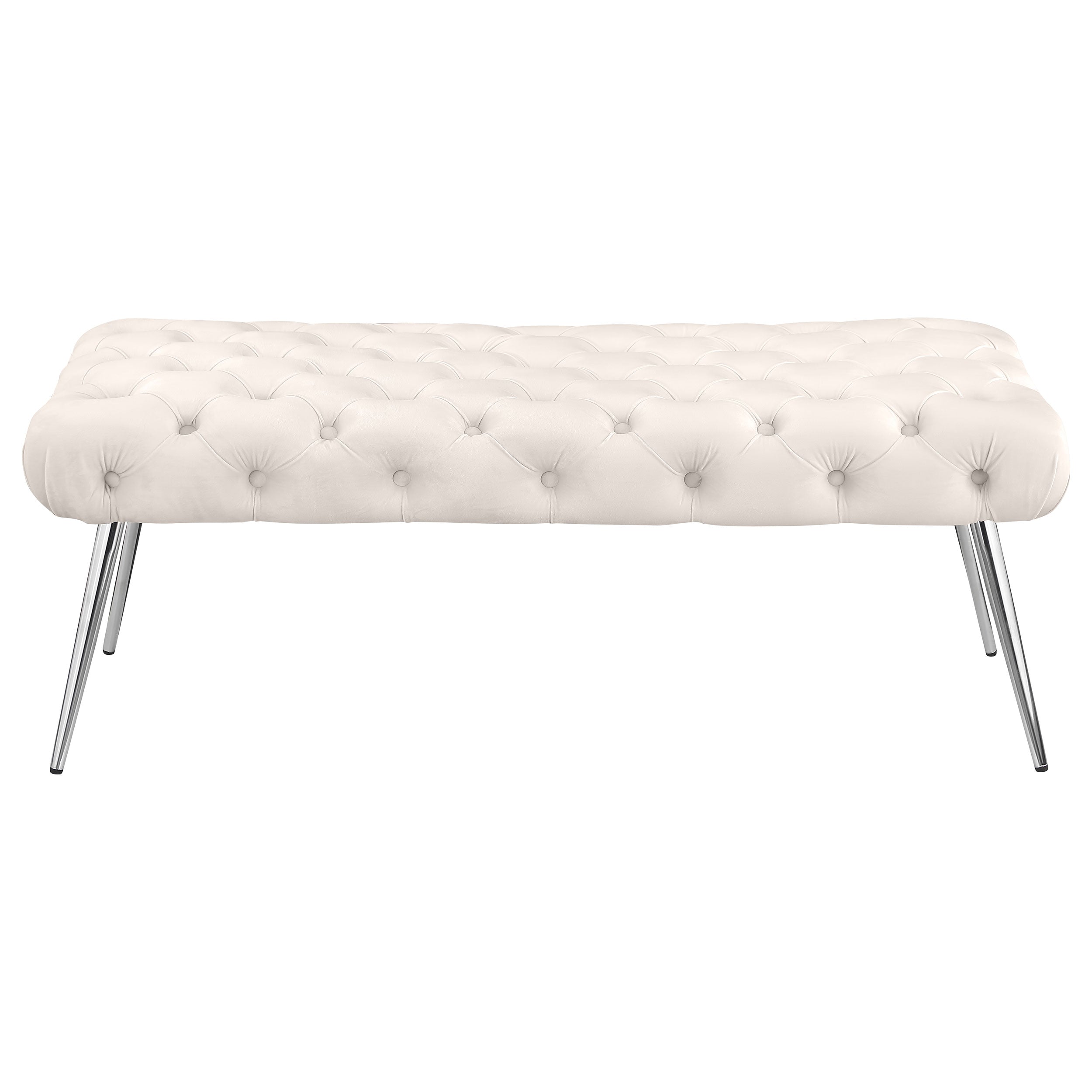 Ella Upholstered Tufted Bench Stainless Steel Legs Ivory — view 3