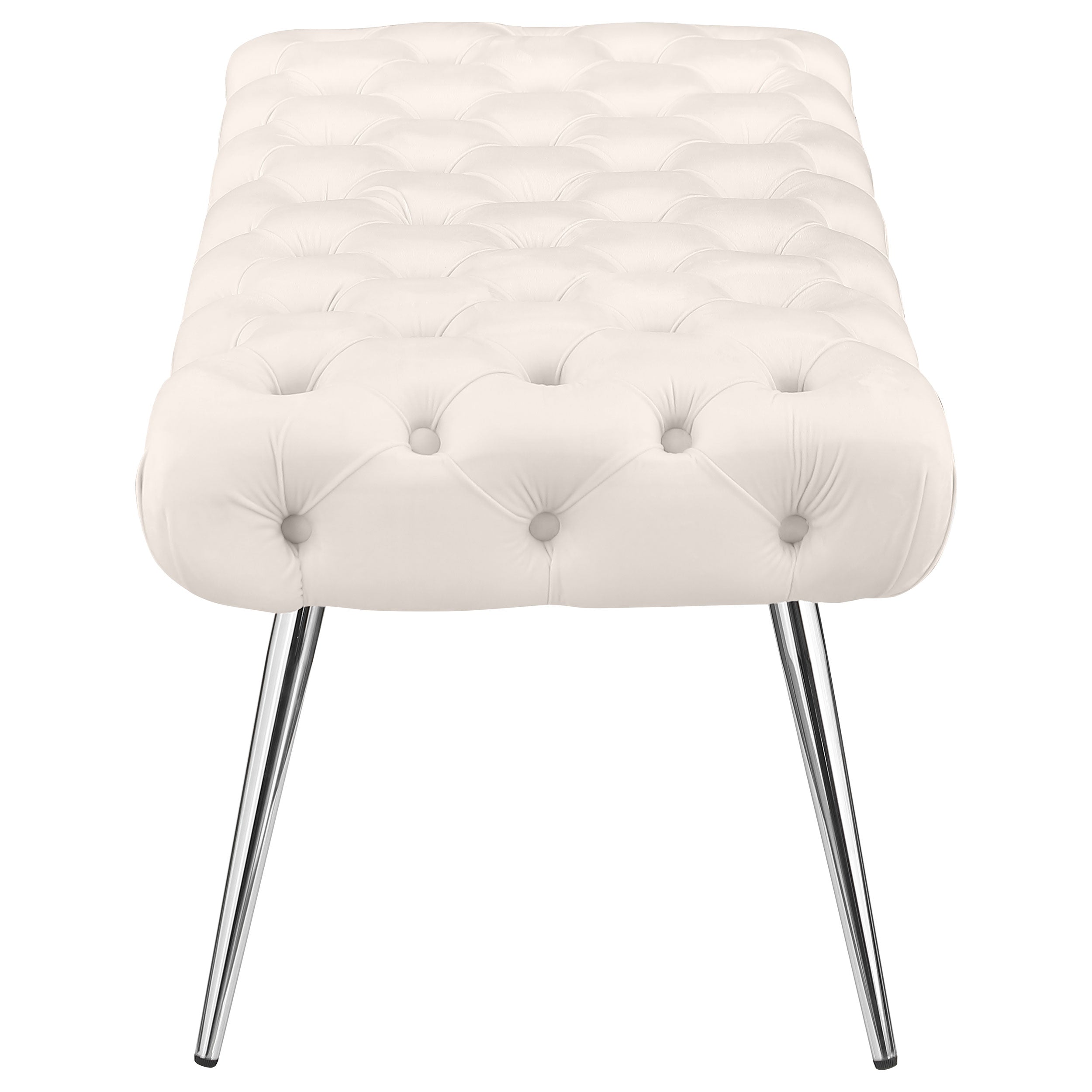 Ella Upholstered Tufted Bench Stainless Steel Legs Ivory — view 4