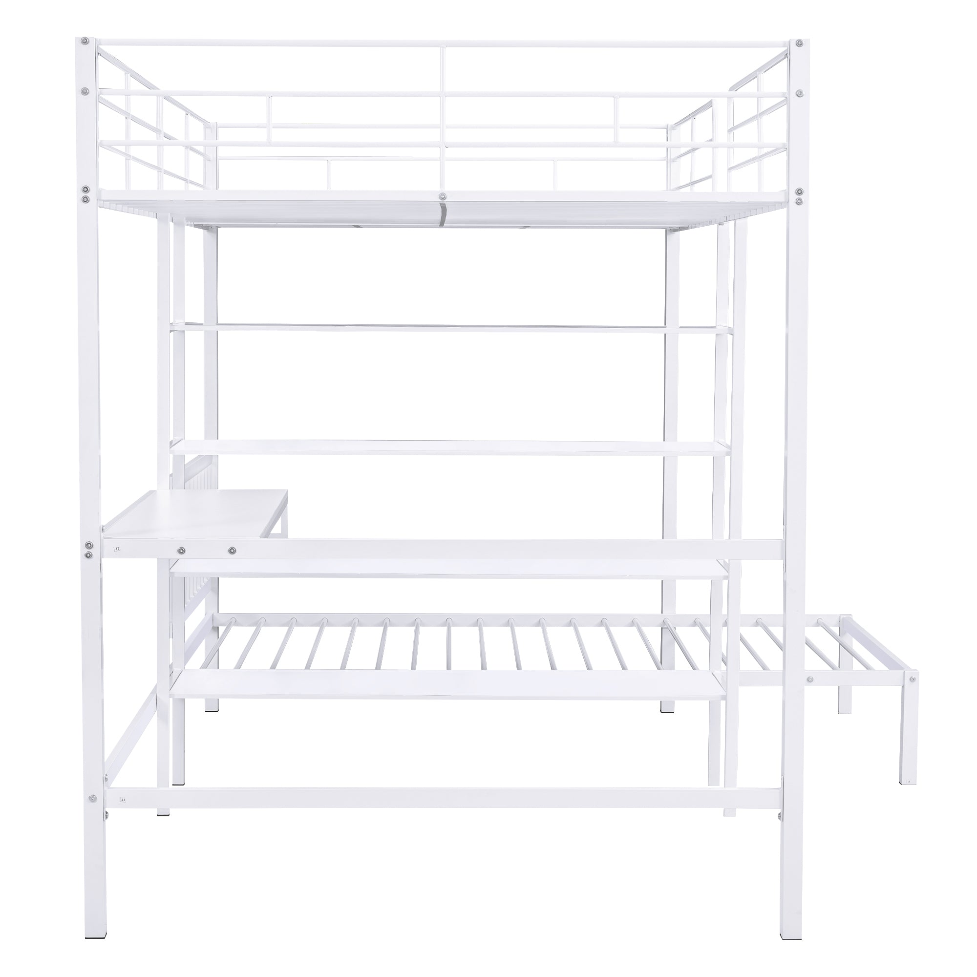 Full Over Twin Metal Bunk Bed with Built-in Desk, Shelves and Ladder, White - Atlantic Fine Furniture Melbourne FL