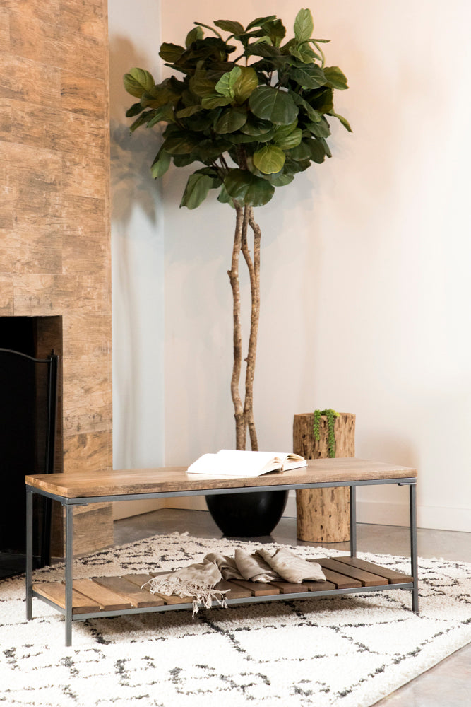 Gerbera Wood Accent Bench with Shelf Natural and Gunmetal — view 3